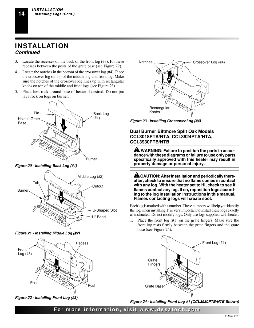 Desa and 30, 24 installation manual Installing Back Log #1 