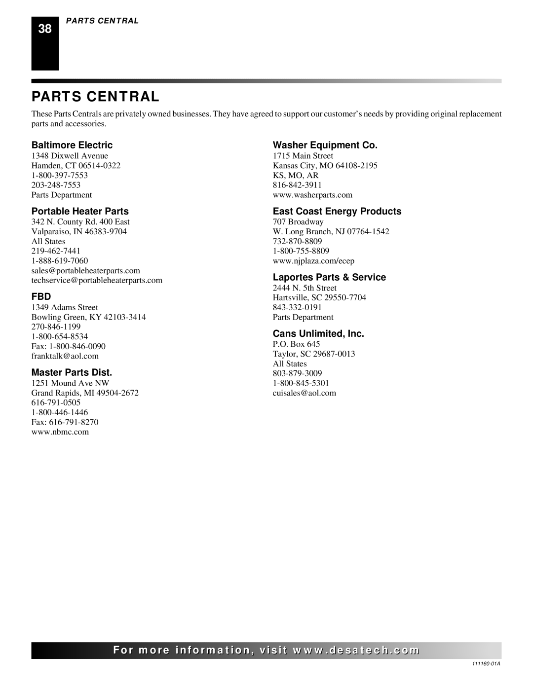 Desa and 30, 24 installation manual Parts Central 