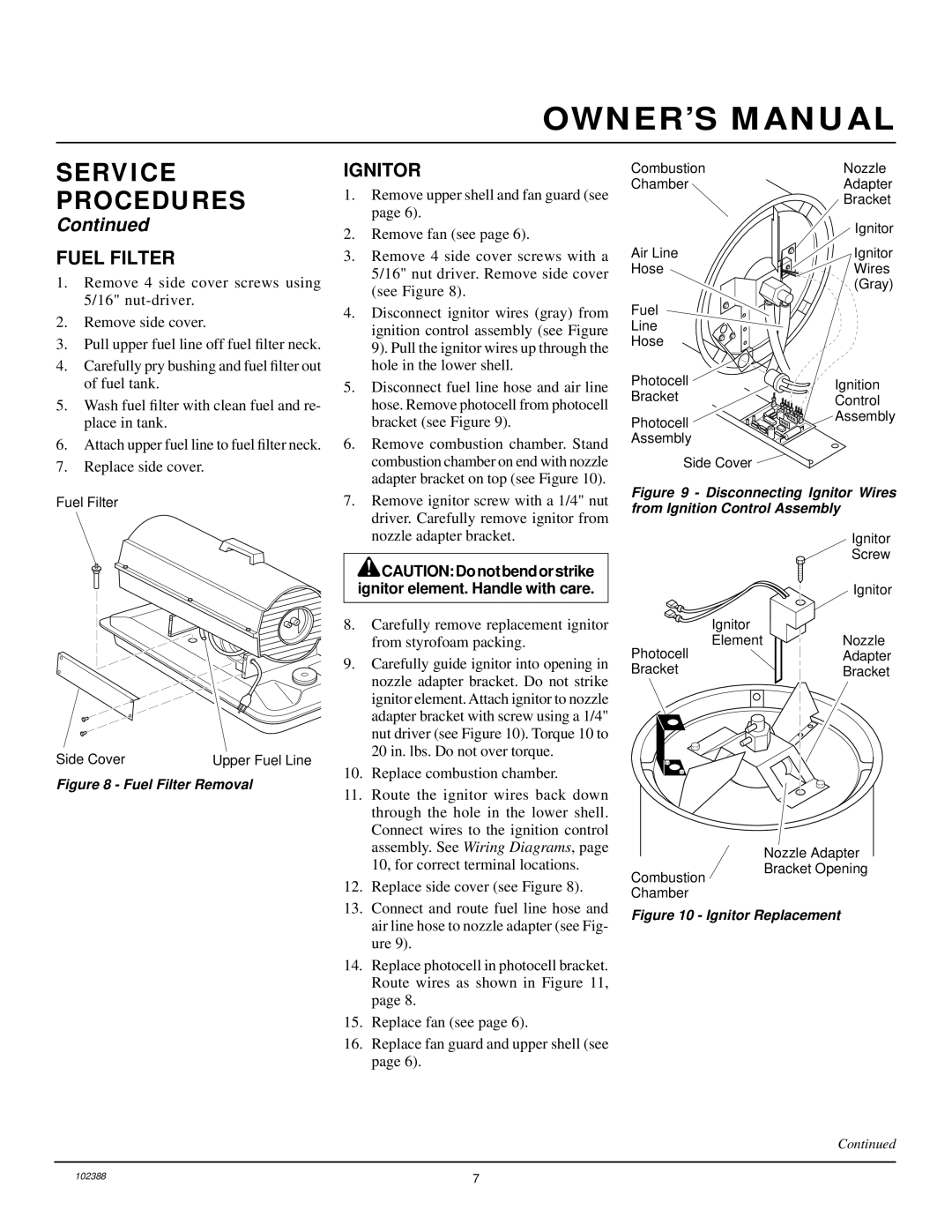 Desa and 55 owner manual Fuel Filter, Ignitor 