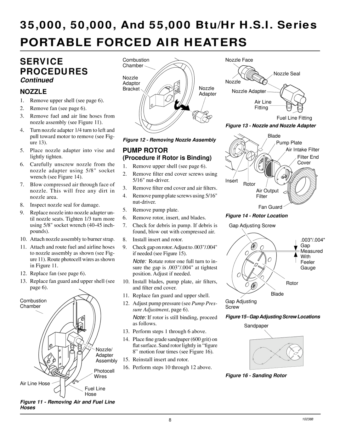 Desa and 55 owner manual Nozzle, Pump Rotor, Procedure if Rotor is Binding 