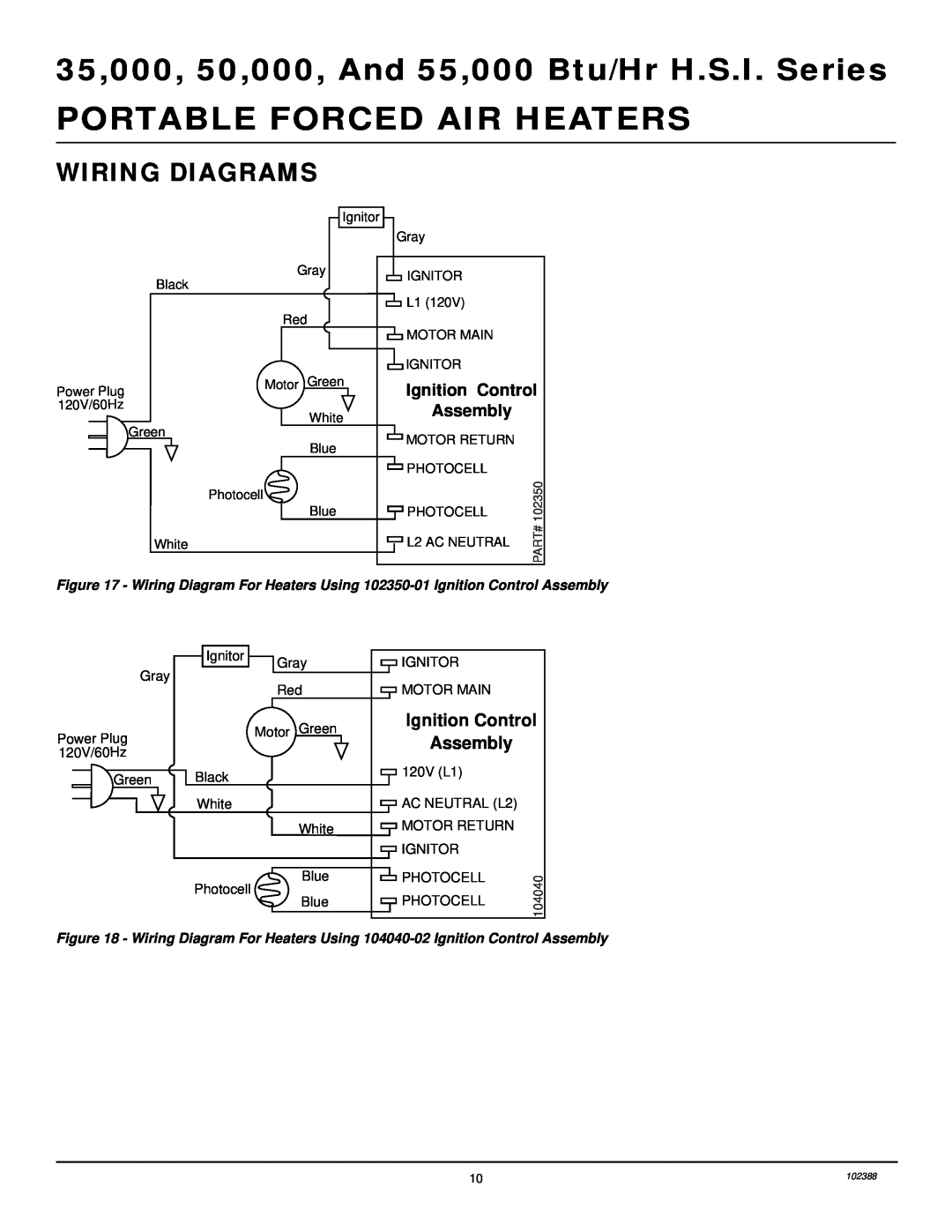 Desa and 55 owner manual Wiring Diagrams, Ignition Control Assembly, Portable Forced Air Heaters 