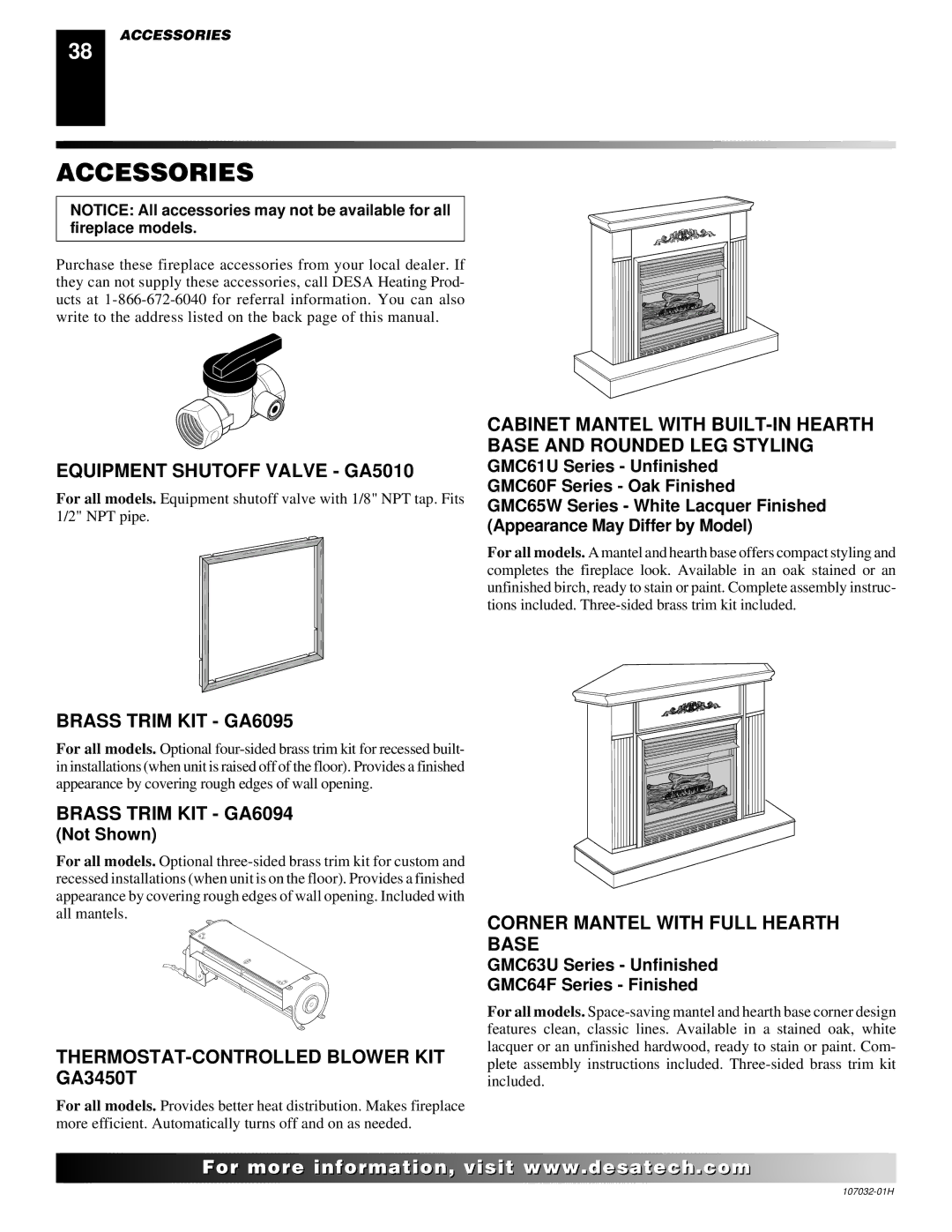 Desa and EFS26NR, EFS10TP, EFS10TN installation manual Accessories 