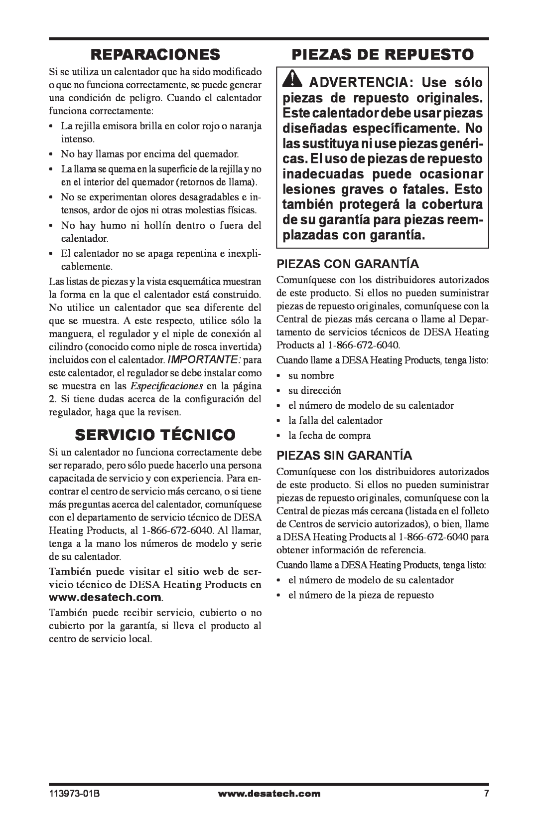 Desa AND TT30 10 owner manual Reparaciones, Servicio Técnico, Piezas De Repuesto, Piezas Con Garantía, Piezas Sin Garantía 