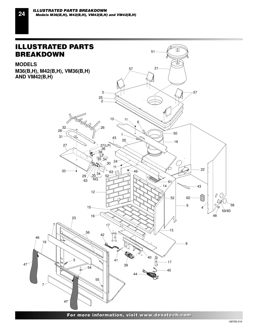 Desa AND VM42 installation manual Illustrated Parts Breakdown, Models, VM42B,H 