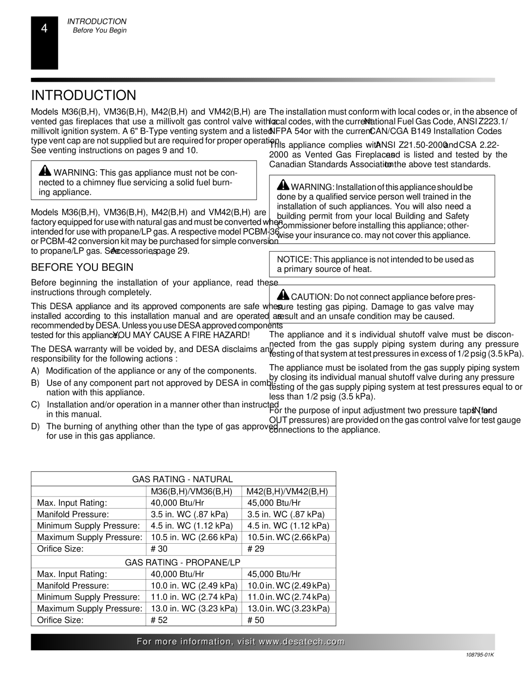 Desa AND VM42 installation manual Introduction, Before YOU Begin, M36B,H/VM36B,H M42B,H/VM42B,H 