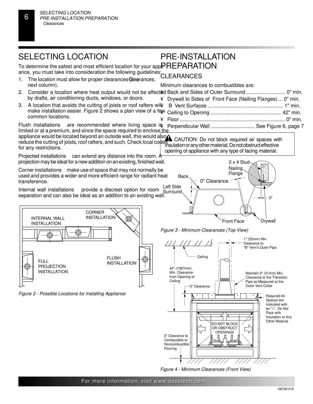 Desa AND VM42 installation manual Selecting Location, PRE-INSTALLATION Preparation, Clearances 