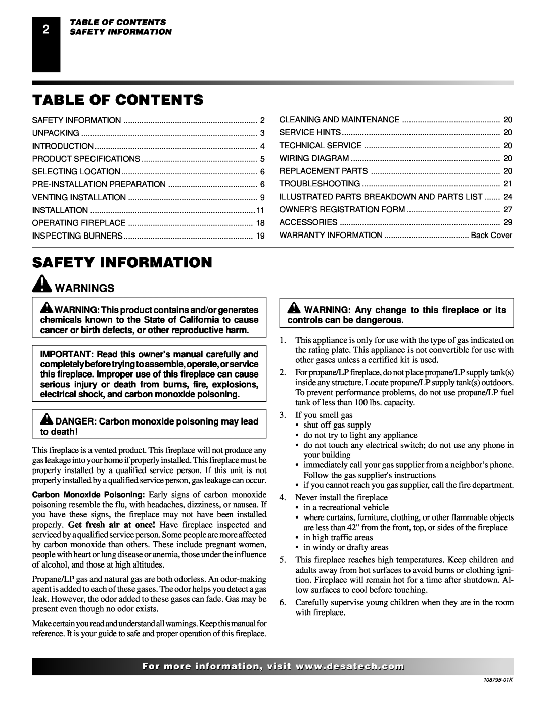 Desa AND VM42 installation manual Table Of Contents, Safety Information, Warnings 