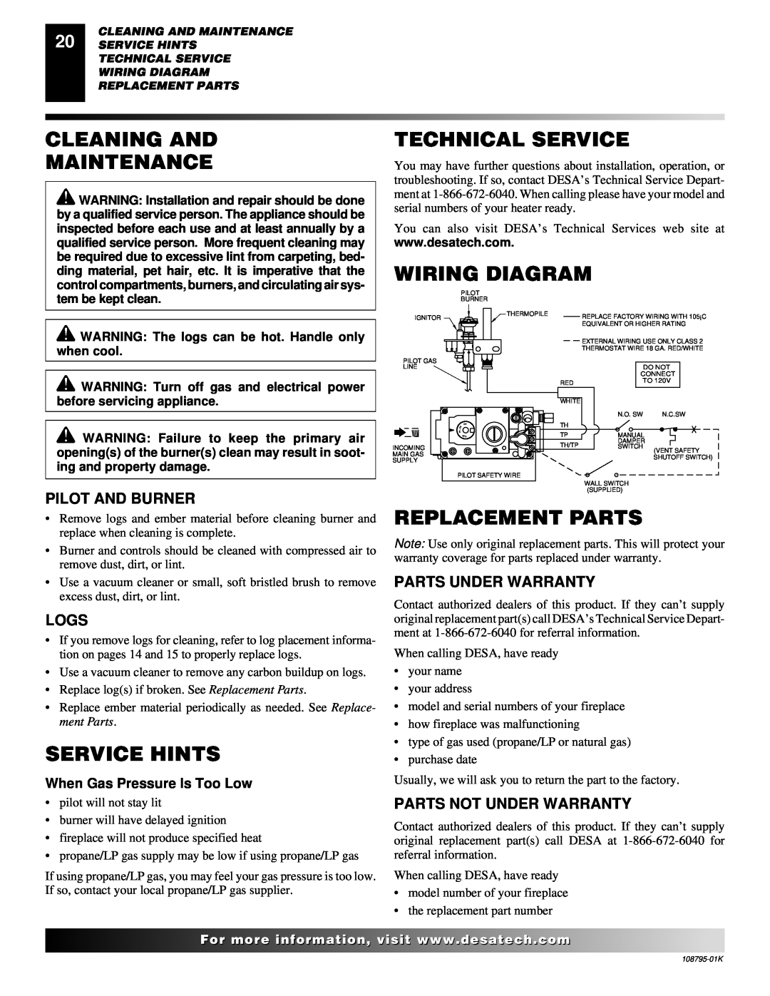 Desa AND VM42 Cleaning And Maintenance, Technical Service, Wiring Diagram, Service Hints, Replacement Parts 