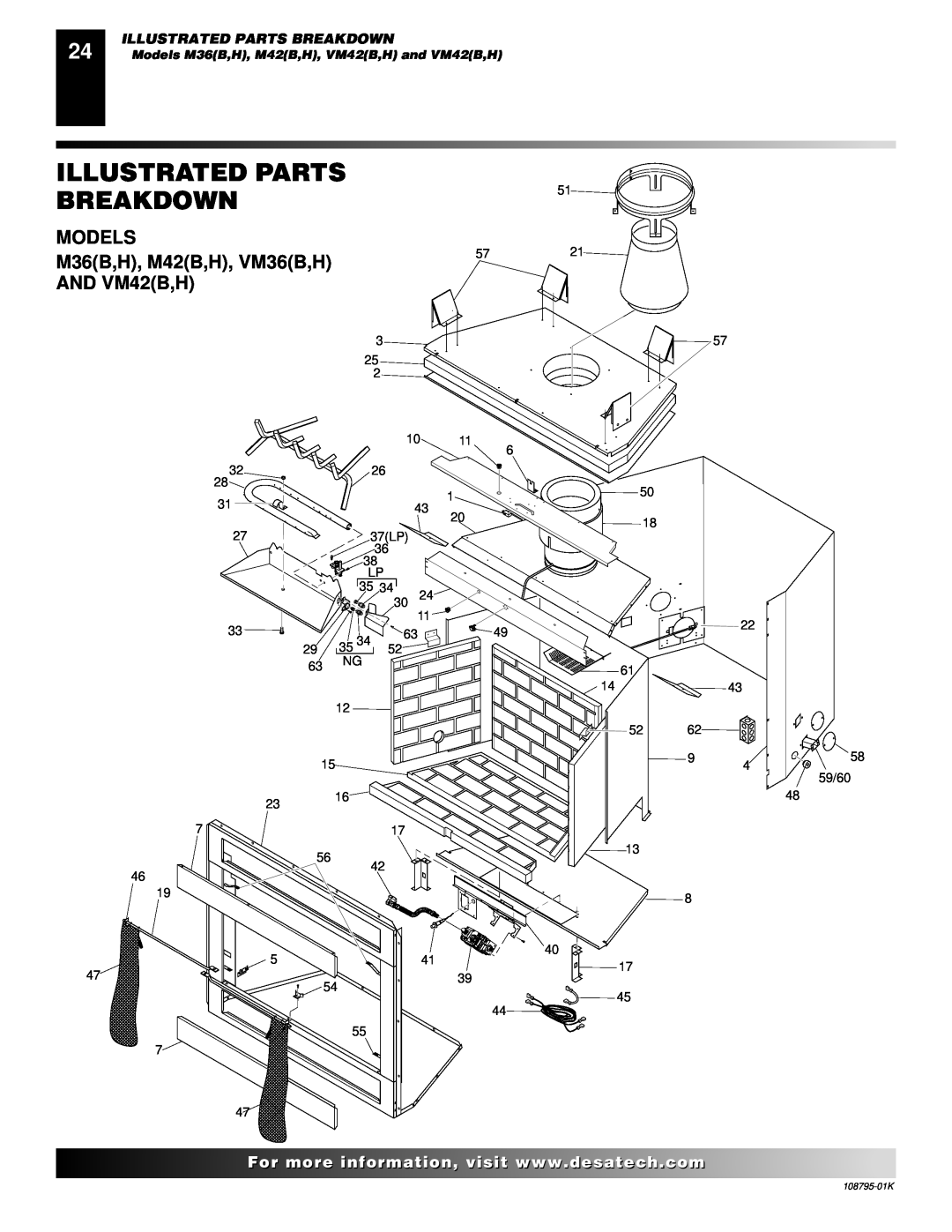 Desa installation manual Illustrated Parts Breakdown, Models, M36B,H, M42B,H, VM36B,H, AND VM42B,H 