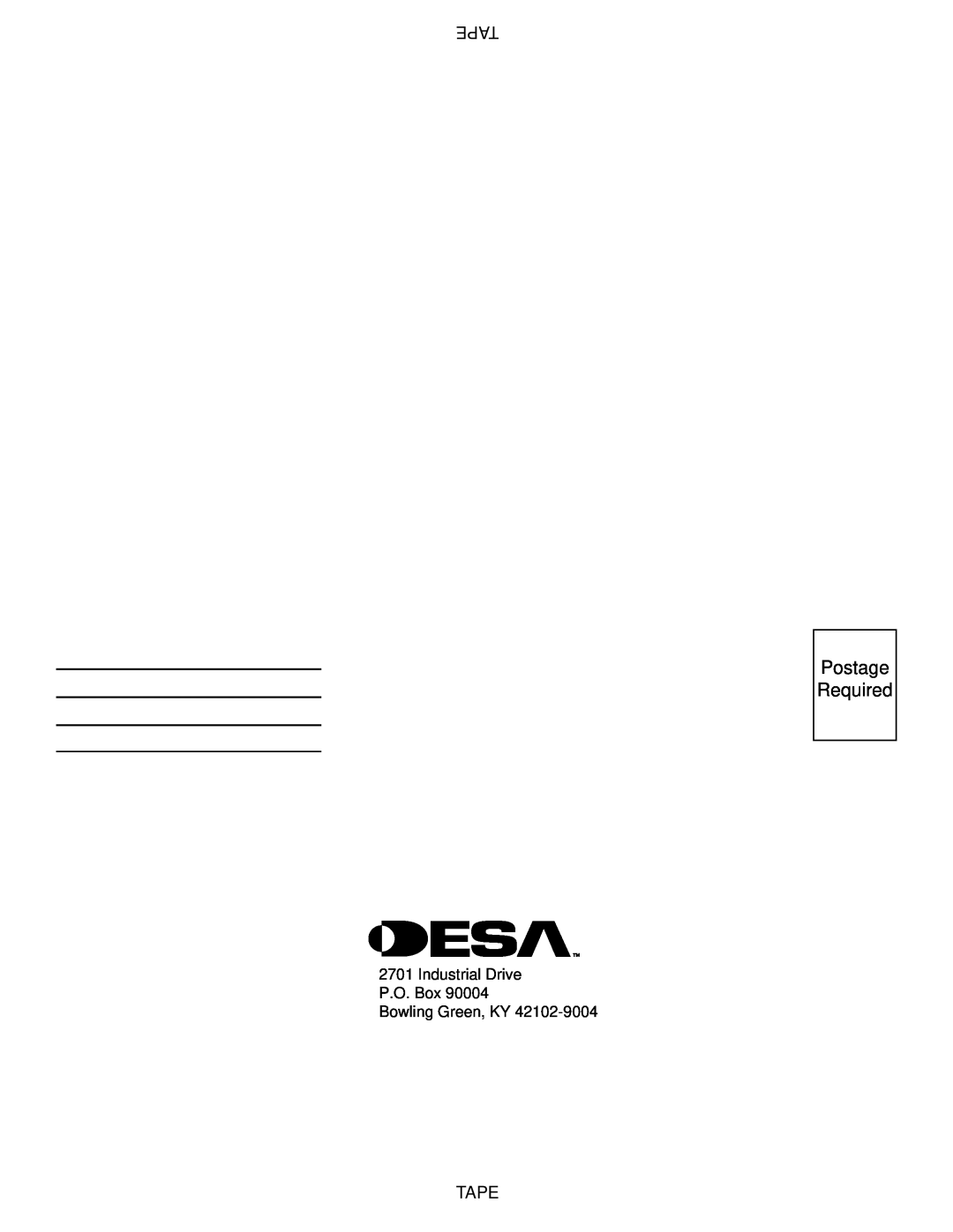 Desa AND VM42 installation manual Postage Required, Tape 