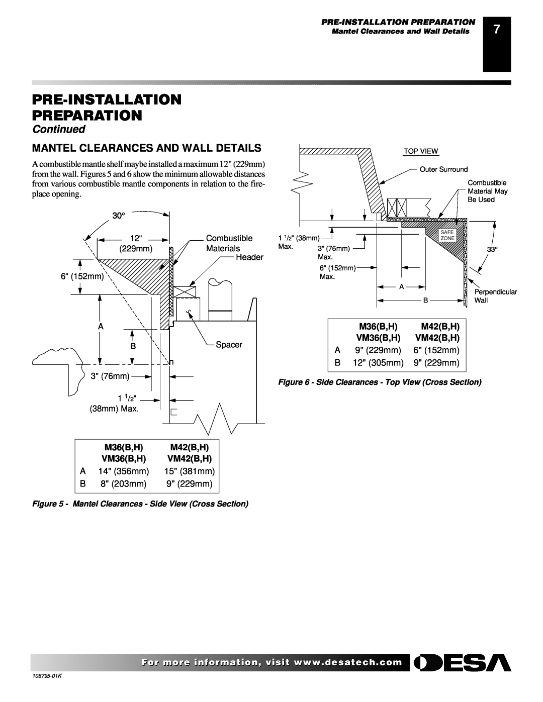 Desa AND VM42 installation manual Pre-Installation Preparation, Continued, VM36B,H, VM42B,H 