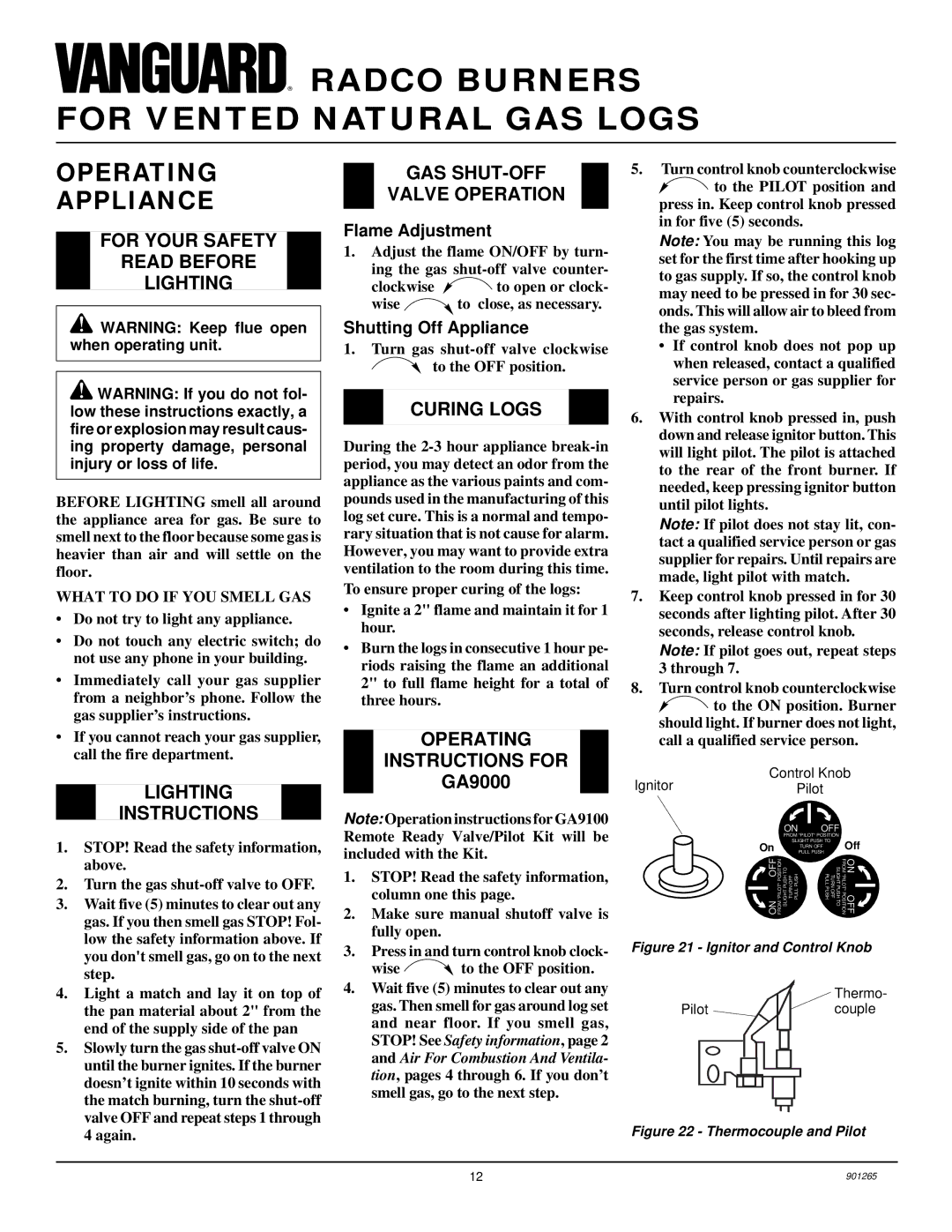 Desa and VVDR30, VVDR24, VVDR18, VVSR24 installation manual Operating Appliance 