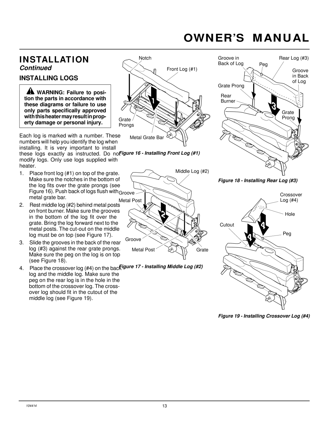 Desa CFS24NVC VS30N, B, C installation manual Installing Logs 