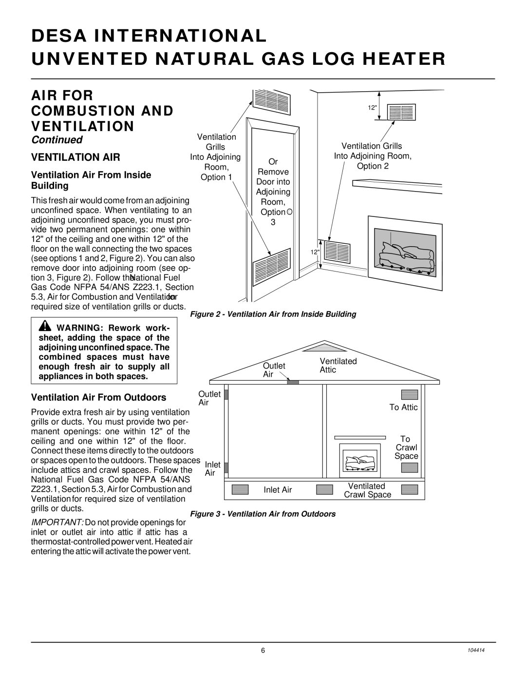 Desa B, C, CFS24NVC VS30N Ventilation AIR, Ventilation Air From Inside, Building, Ventilation Air From Outdoors 