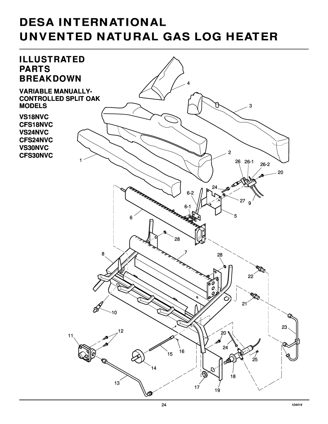 Desa B, C Illustrated Parts Breakdown, Variable Manually Controlled Split Oak Models, CFS30NVC, Desa International 