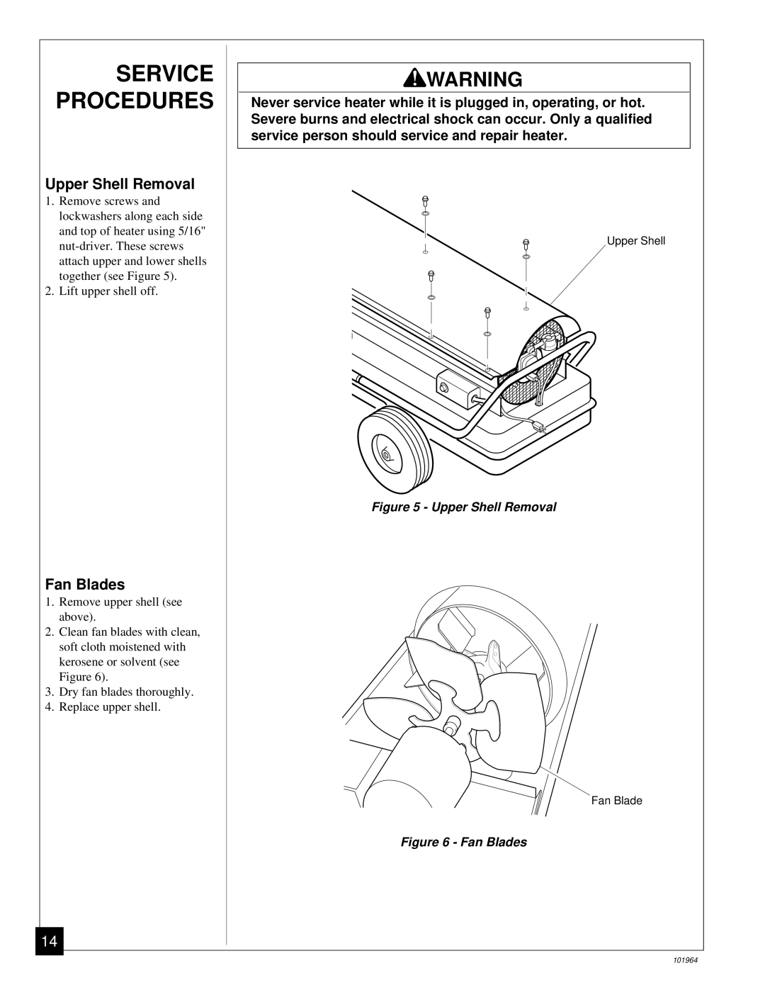 Desa B350CE owner manual Service Procedures, Upper Shell Removal, Fan Blades 