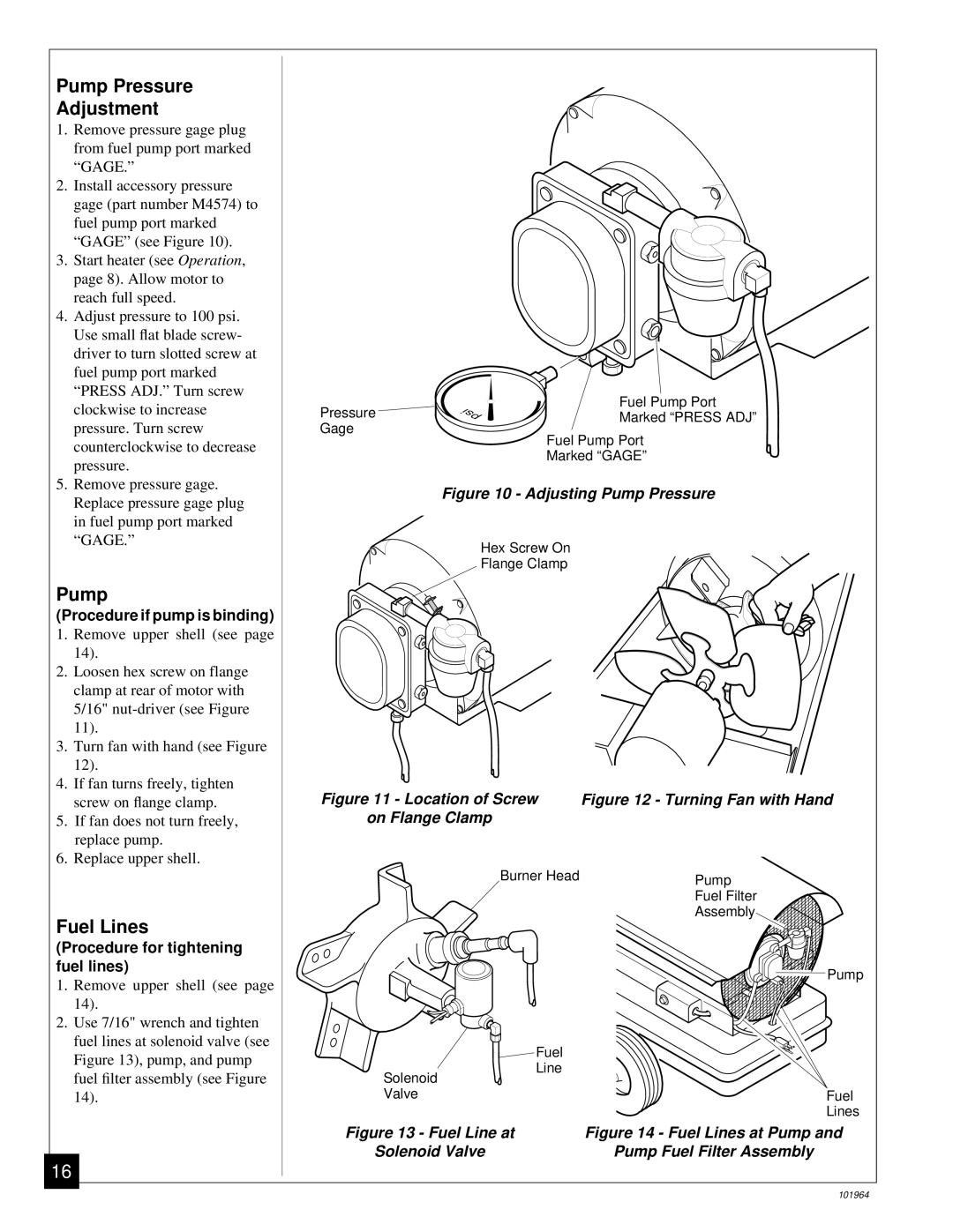 Desa B350CE owner manual Pump Pressure Adjustment, Fuel Lines 