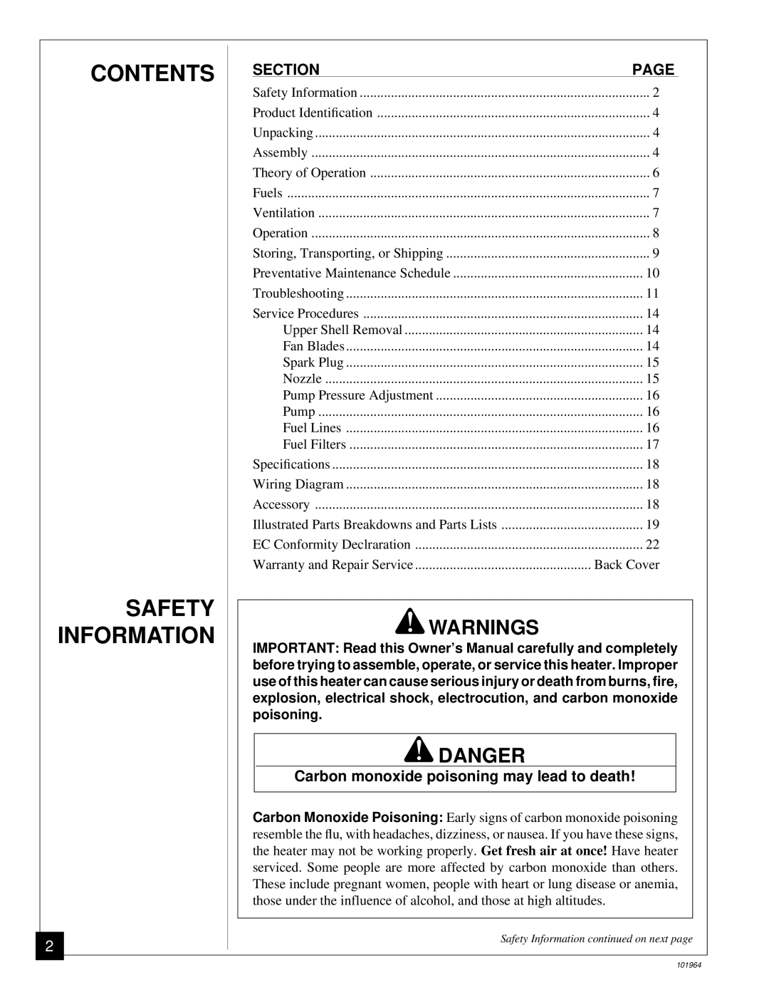 Desa B350CE owner manual Contents Safety Information 