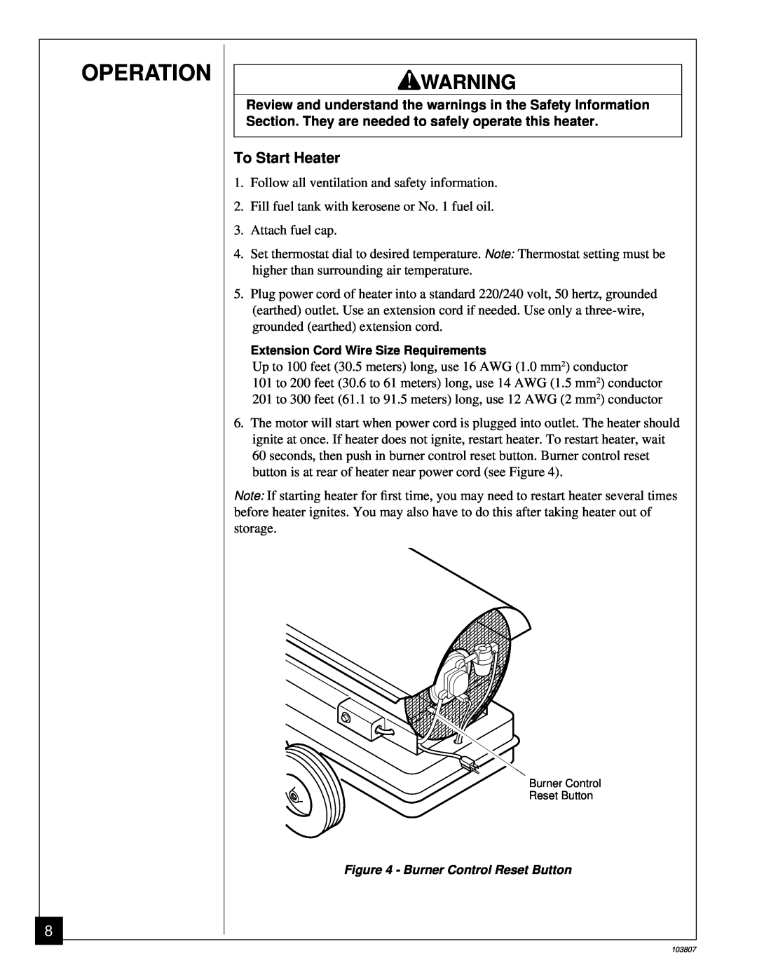 Desa B350CEA owner manual Operation, To Start Heater 