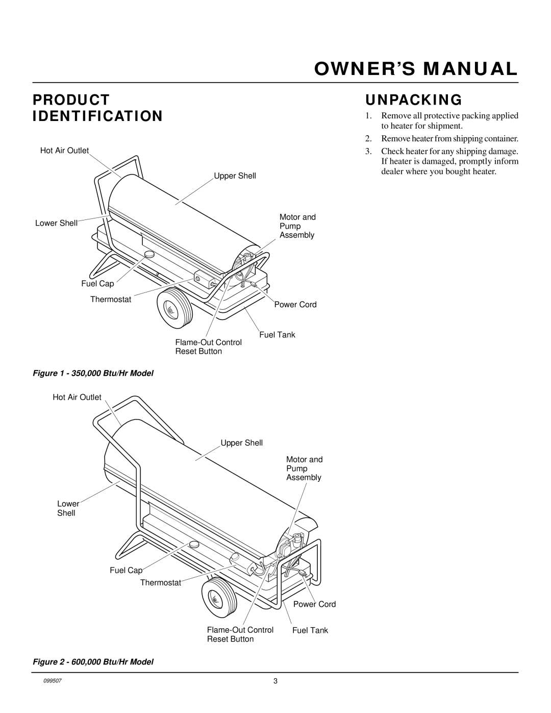 Desa B350D, B600D owner manual Product Identification, Unpacking 