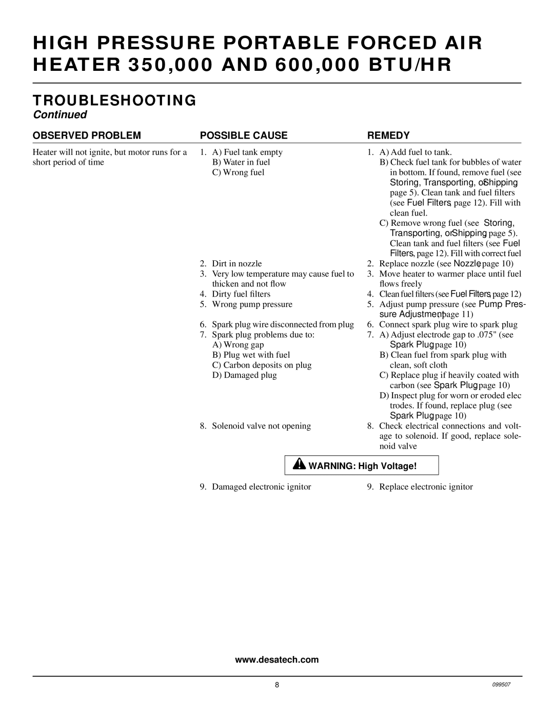 Desa B600D, B350D owner manual Storing, Transporting, or Shipping 