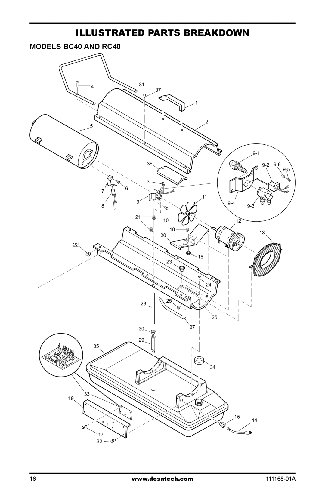 Desa RC165CT, BC165CT, BC115CT, BC70T, BC55T, RC55T, RC70T, RC115CT owner manual Illustrated Parts Breakdown, Models BC40 and RC40 