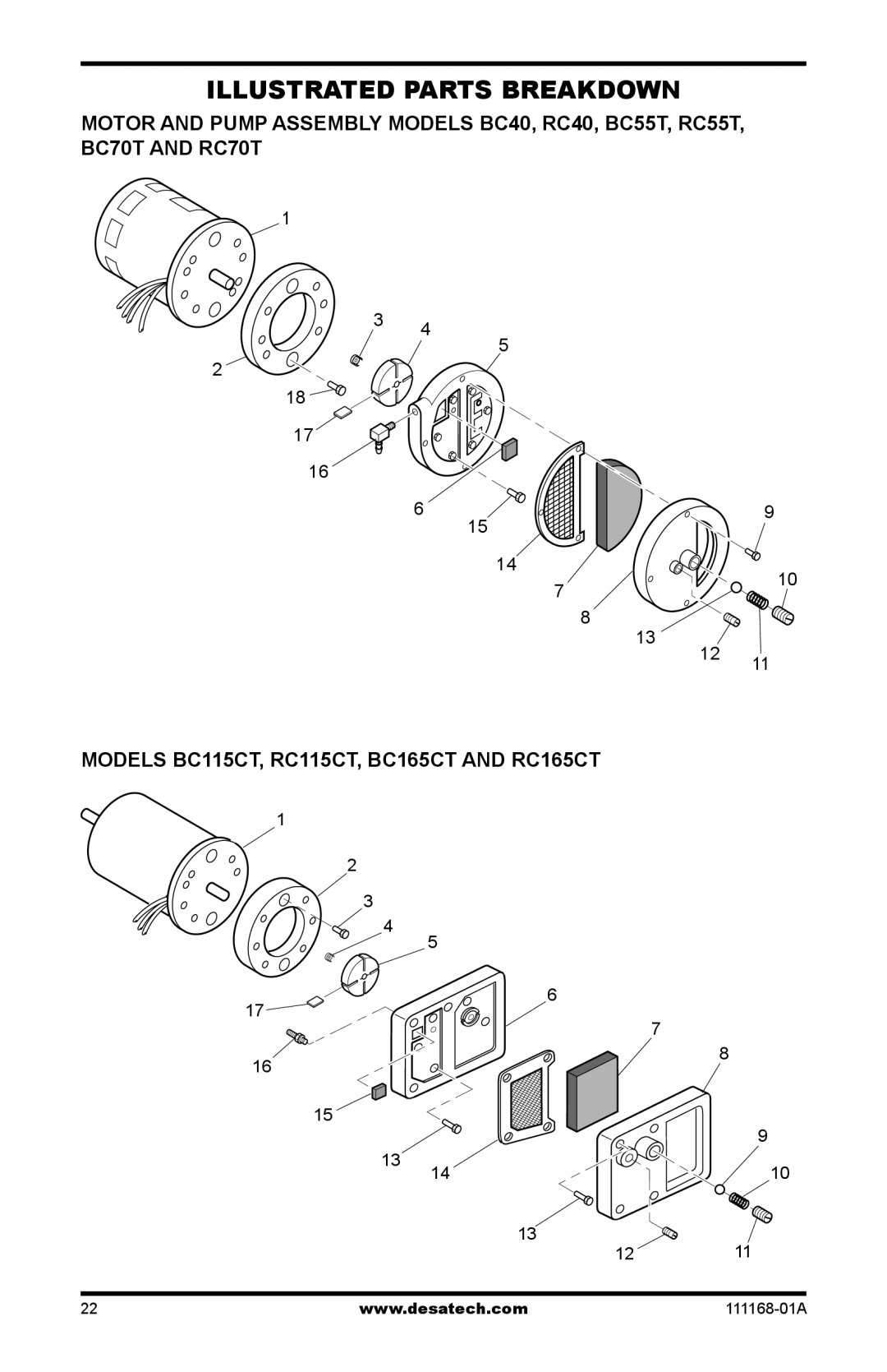 Desa BC55T, BC40, BC165CT, BC115CT, BC70T, RC55T, RC70T, RC165CT, RC115CT owner manual Illustrated Parts Breakdown 