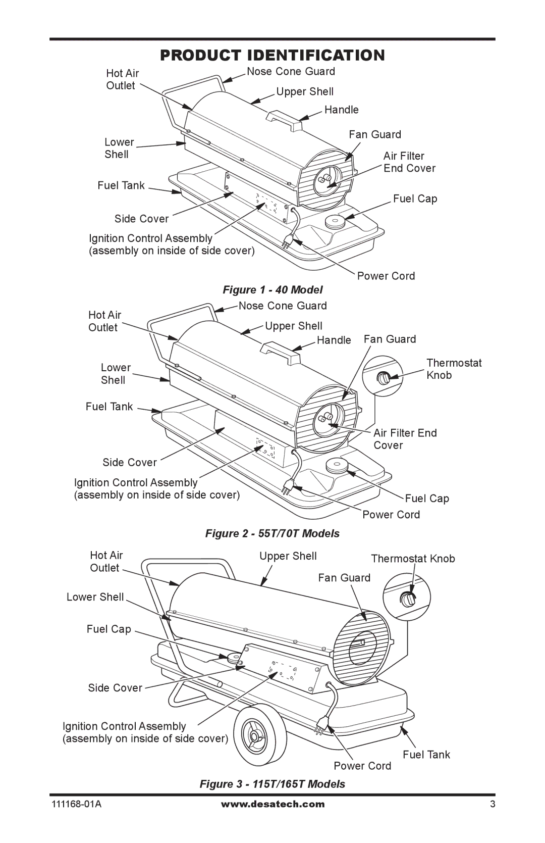 Desa BC70T, BC40, BC165CT, BC115CT, BC55T, RC55T, RC70T, RC165CT, RC115CT owner manual Product Identification 