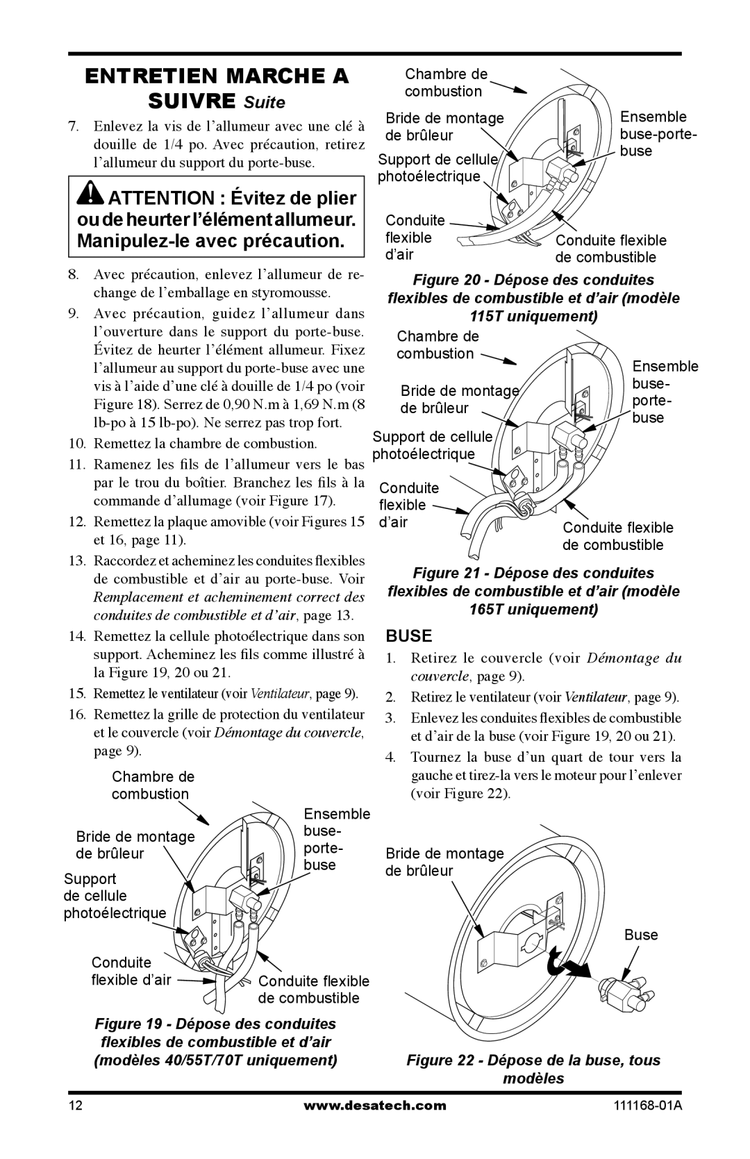 Desa BC115CT, BC40, BC165CT, BC70T, BC55T, RC55T, RC70T, RC165CT, RC115CT owner manual Buse 