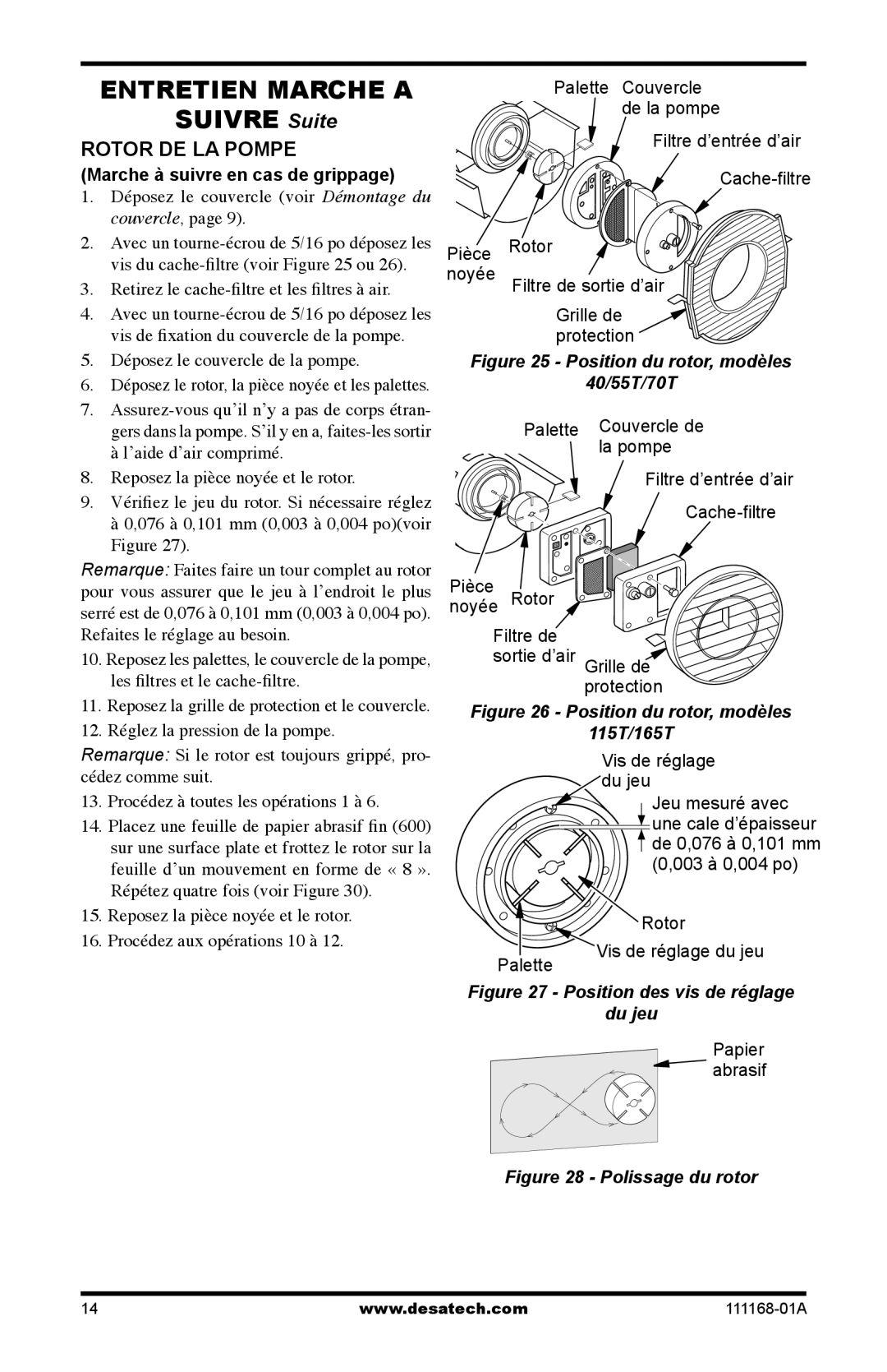 Desa BC55T Rotor DE LA Pompe, Déposez le couvercle voir Démontage du couvercle, Retirez le cache-ﬁltre et les ﬁltres à air 