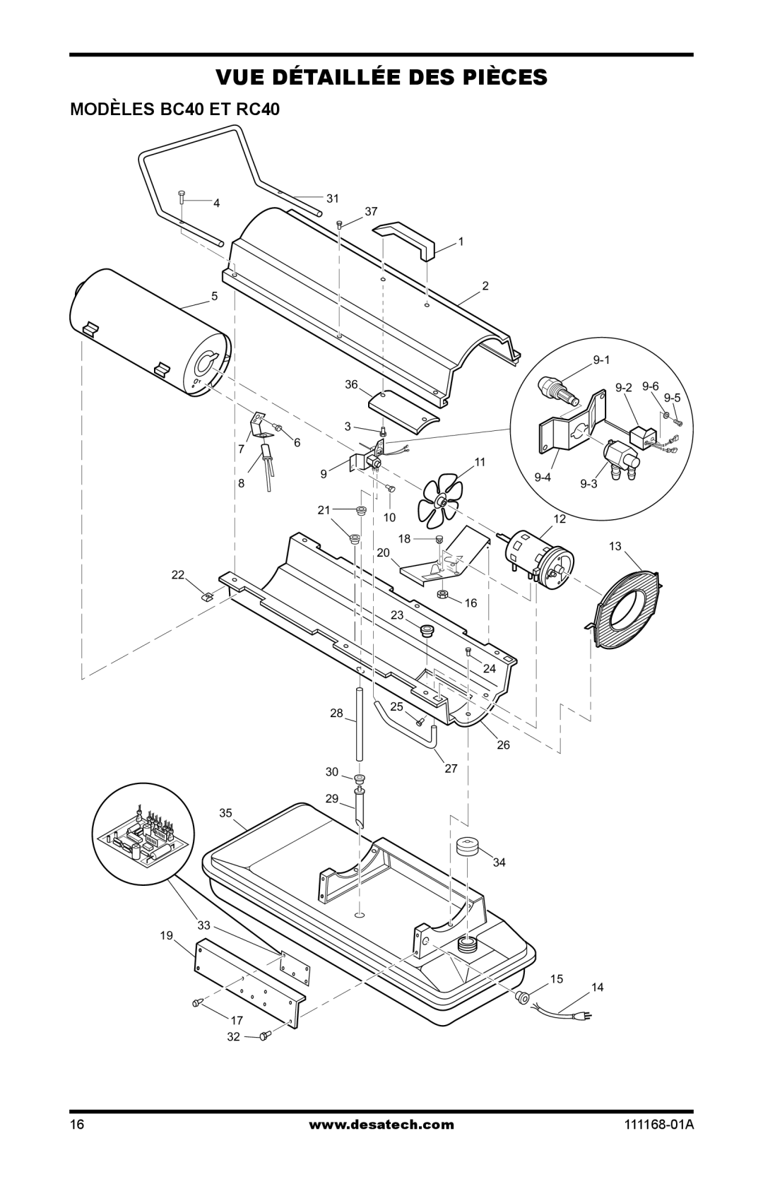 Desa RC70T, BC165CT, BC115CT, BC70T, BC55T, RC55T, RC165CT, RC115CT owner manual VUE Détaillée DES Pièces, Modèles BC40 ET RC40 