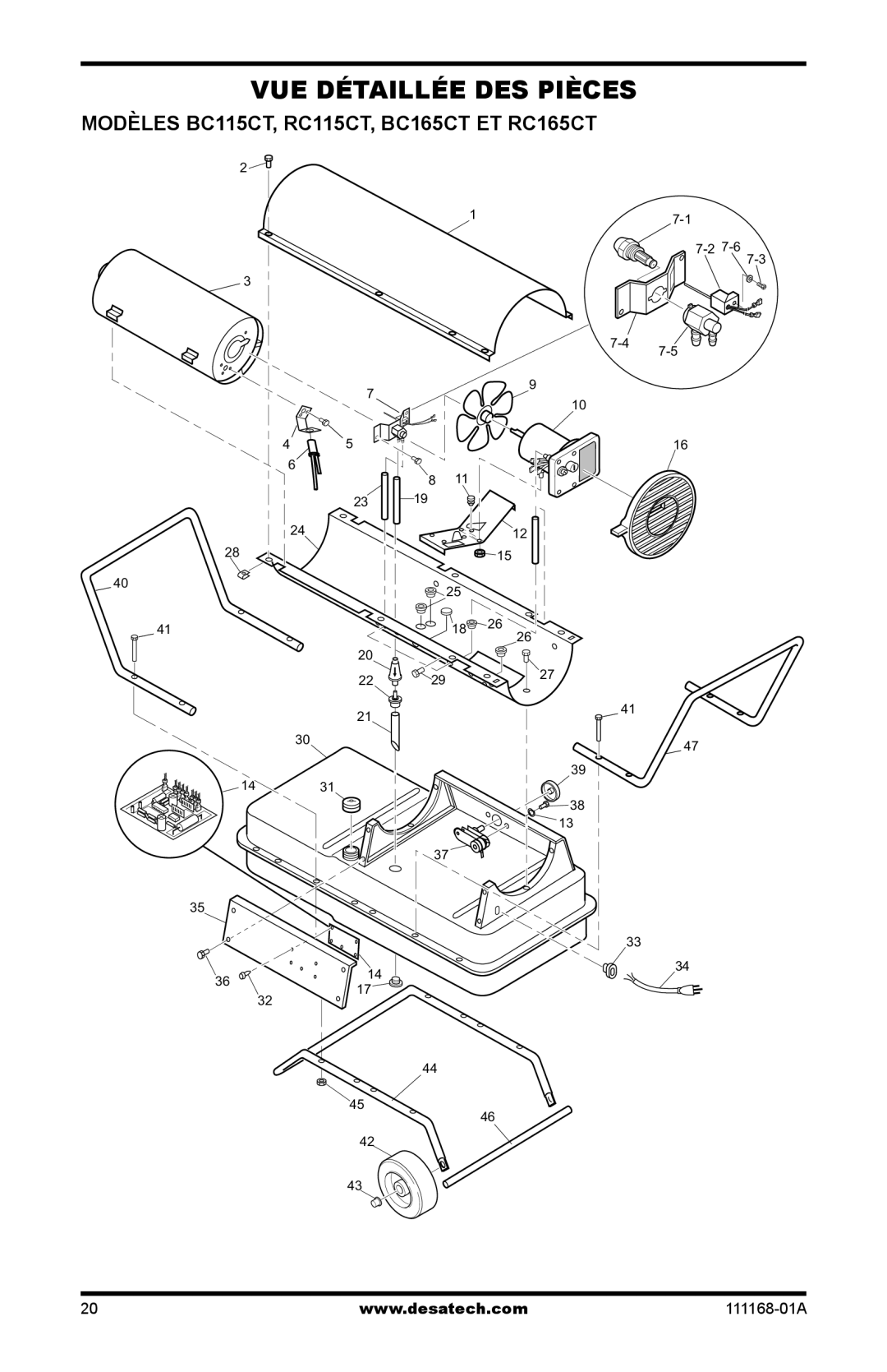 Desa BC40, BC70T, BC55T, RC55T, RC70T owner manual Modèles BC115CT, RC115CT, BC165CT ET RC165CT 