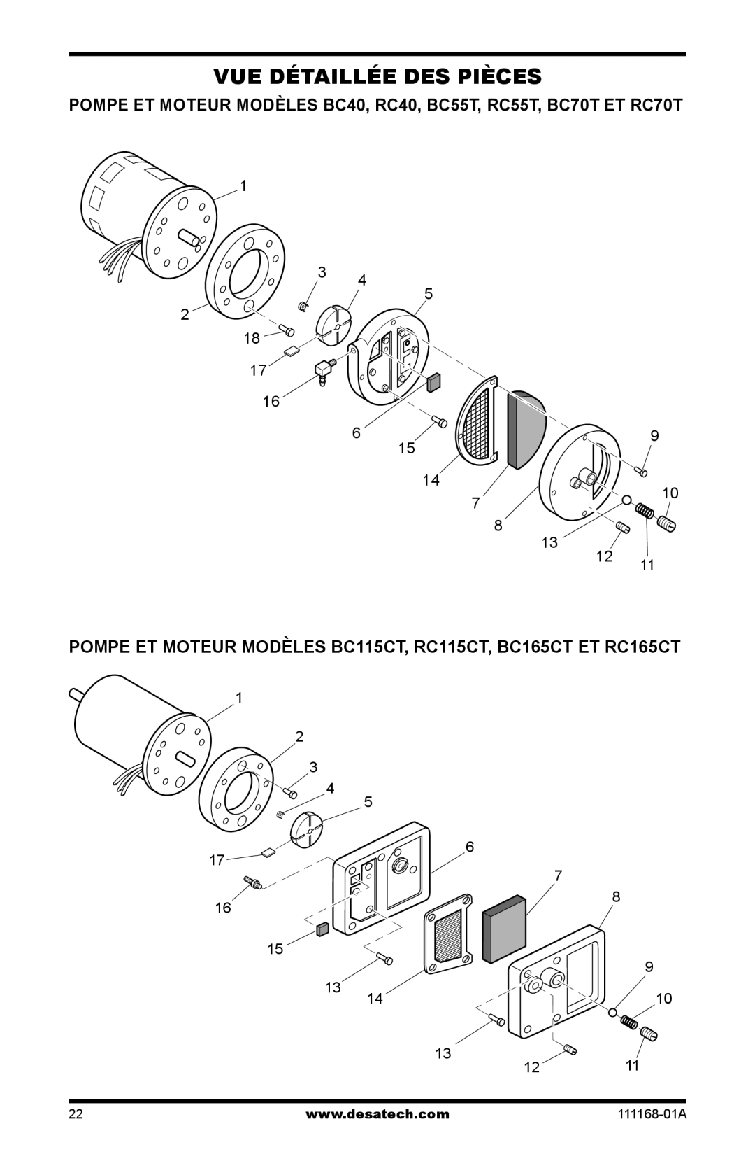 Desa BC70T, BC40, BC165CT, BC115CT, BC55T, RC55T, RC70T, RC165CT, RC115CT owner manual VUE Détaillée DES Pièces 