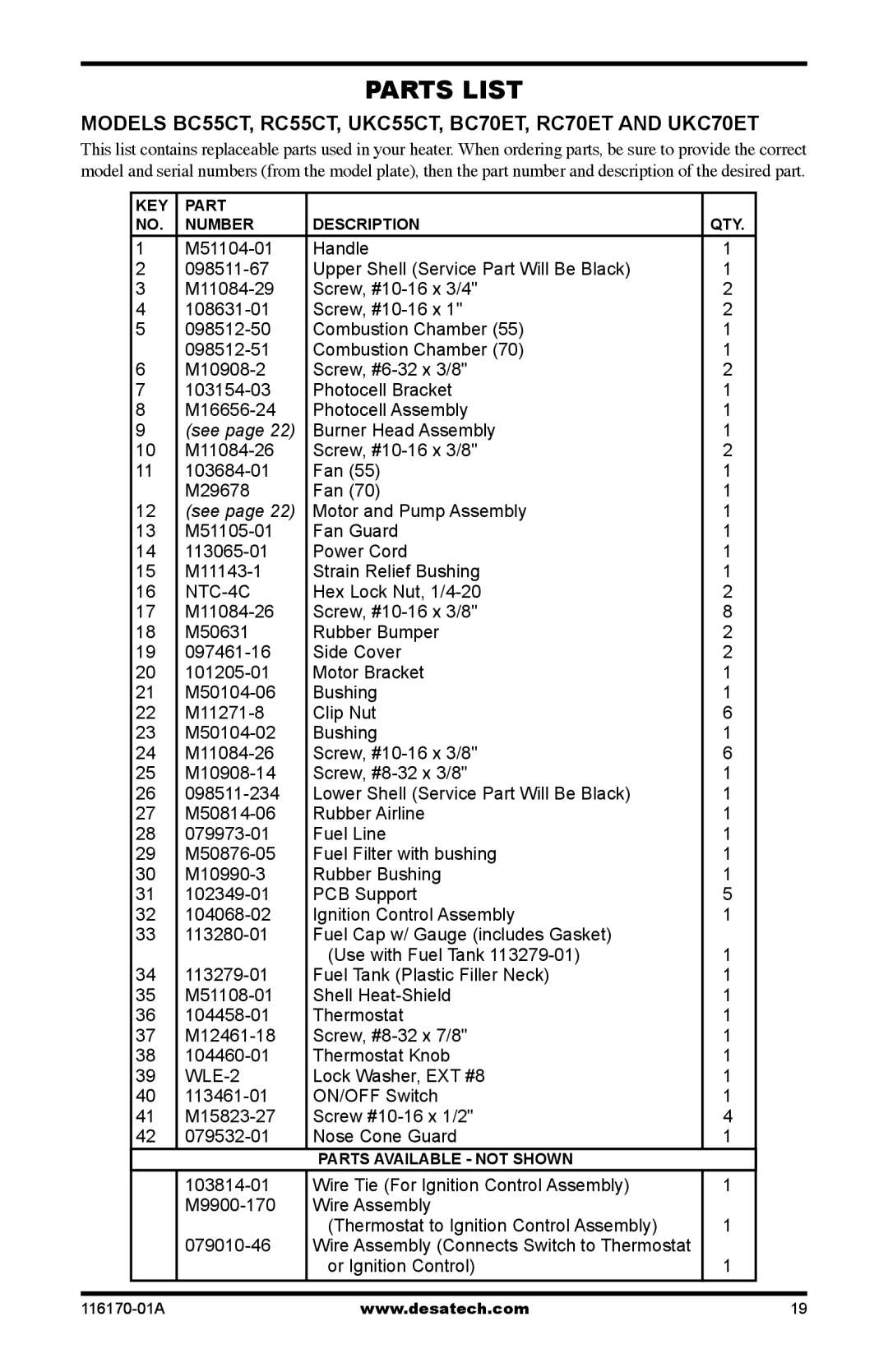 Desa UKC165DT, BC55CT, BC115DT, BC165DT, UKC115DT, UKC70ET, UKC55CT, BC70ET, RC115DT, RC165DT, RC40, RC55CT, RC70ET owner manual See 