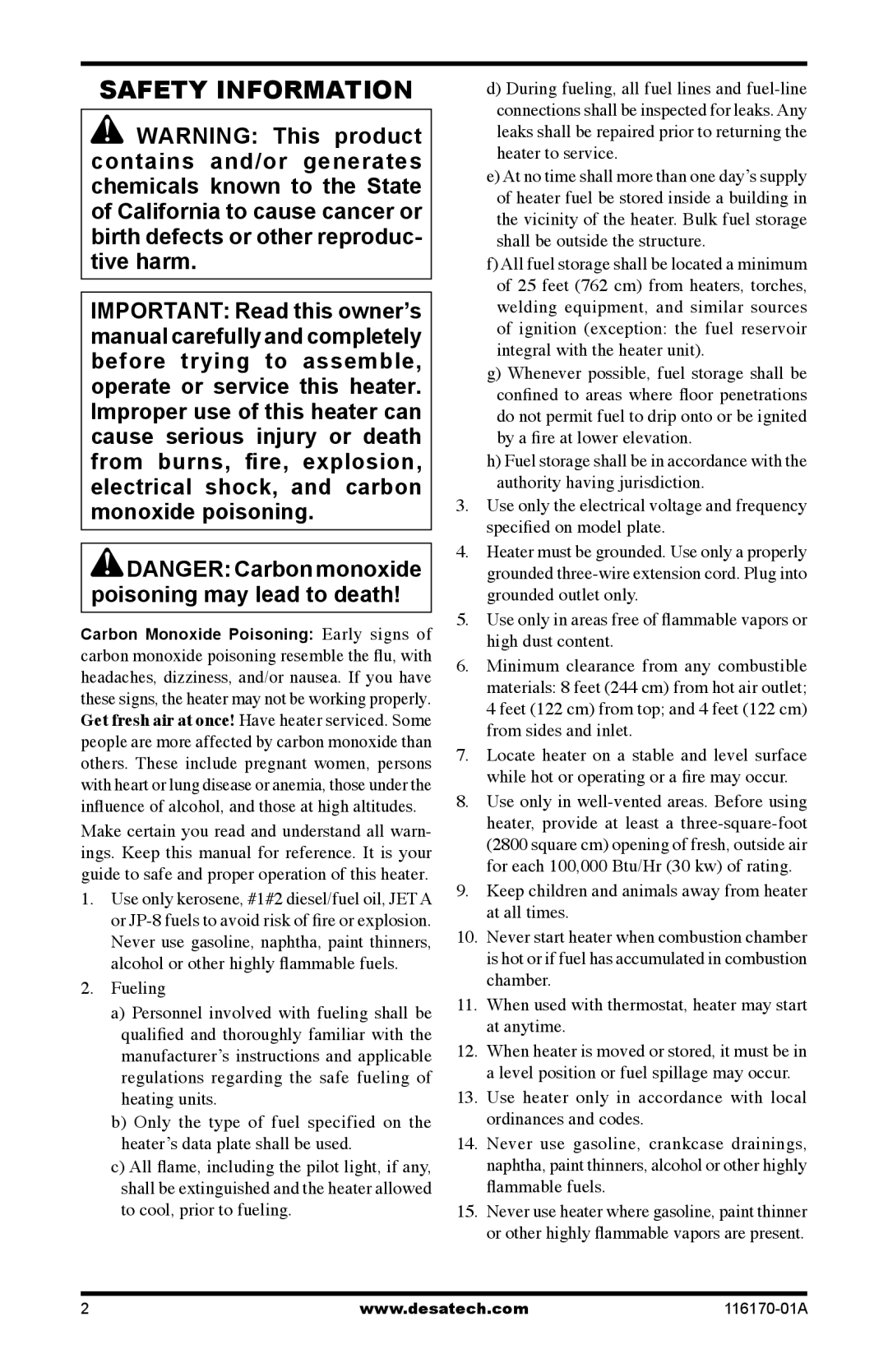 Desa BC165DT, BC55CT, BC115DT, UKC115DT, UKC70ET, UKC55CT, UKC165DT, BC70ET, RC115DT, RC165DT, RC40, RC55CT Safety Information 