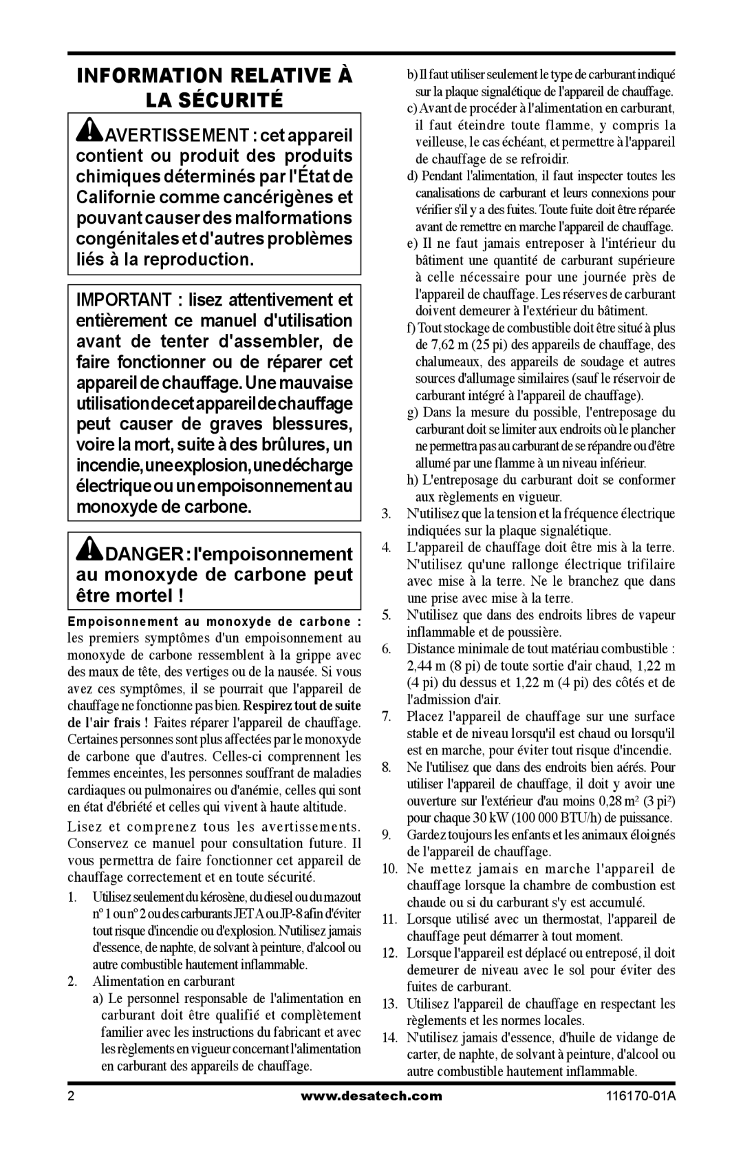 Desa UKC70ET, BC55CT, BC115DT, BC165DT, UKC115DT, UKC55CT, UKC165DT, BC70ET, RC115DT, RC40 LA Sécurité, Alimentation en carburant 