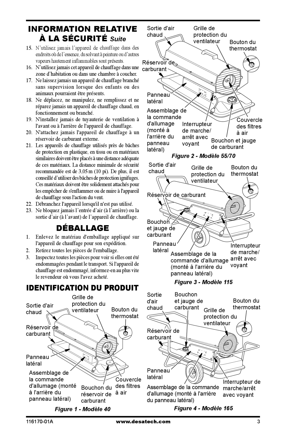 Desa UKC55CT, BC55CT, BC115DT, BC165DT, UKC115DT, UKC70ET, UKC165DT, BC70ET, RC115DT, RC165DT Déballage, Identification DU Produit 