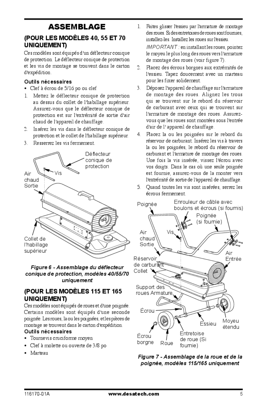 Desa BC70ET, BC55CT, RC40 Assemblage, Pour LES Modèles 40, 55 ET 70 Uniquement, Pour LES Modèles 115 ET, Outils nécessaires 