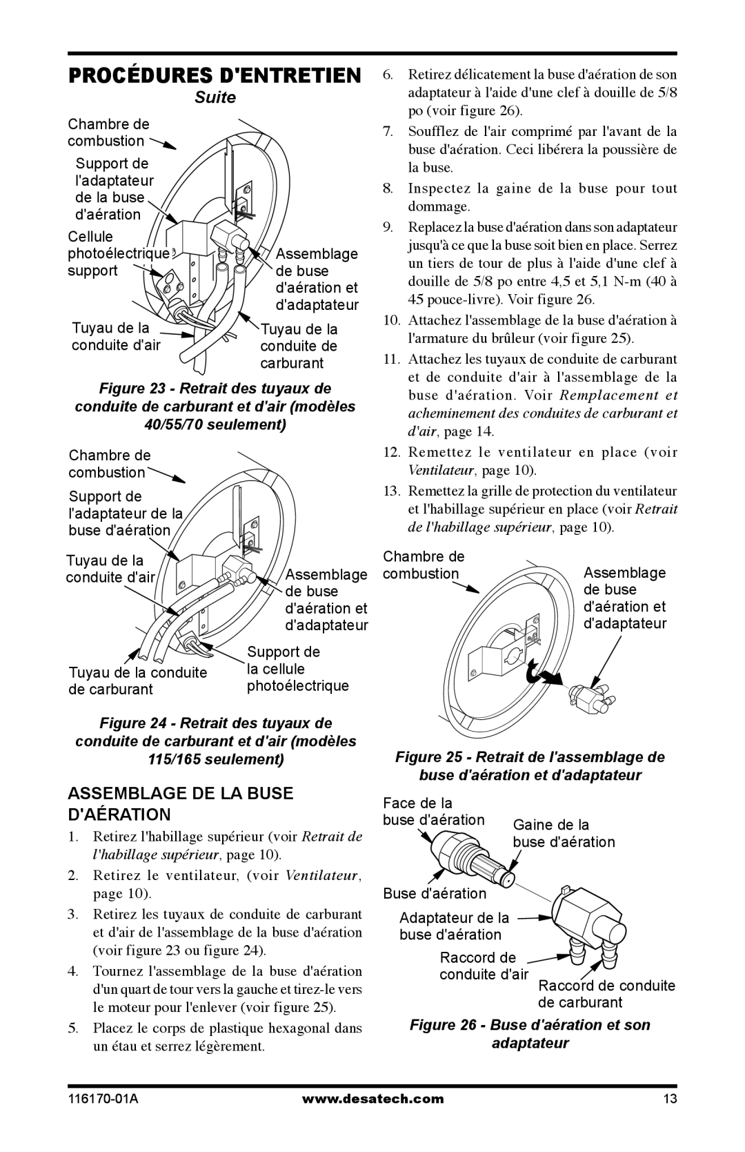 Desa BC165DT, BC55CT, BC115DT, UKC115DT, UKC70ET, UKC55CT, UKC165DT, BC70ET, RC115DT, RC165DT Assemblage DE LA Buse, Daération 