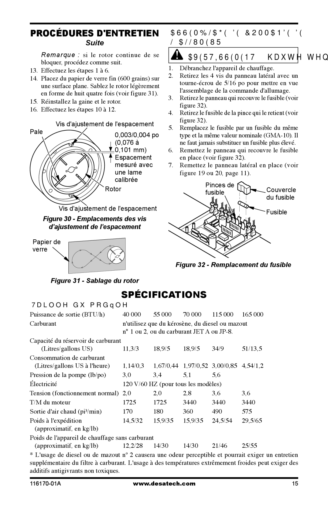 Desa UKC70ET, BC55CT, BC115DT, BC165DT, UKC115DT, UKC55CT, BC70ET Assemblage DE Commande DE Lallumeur, Taille du modèle 115 165 