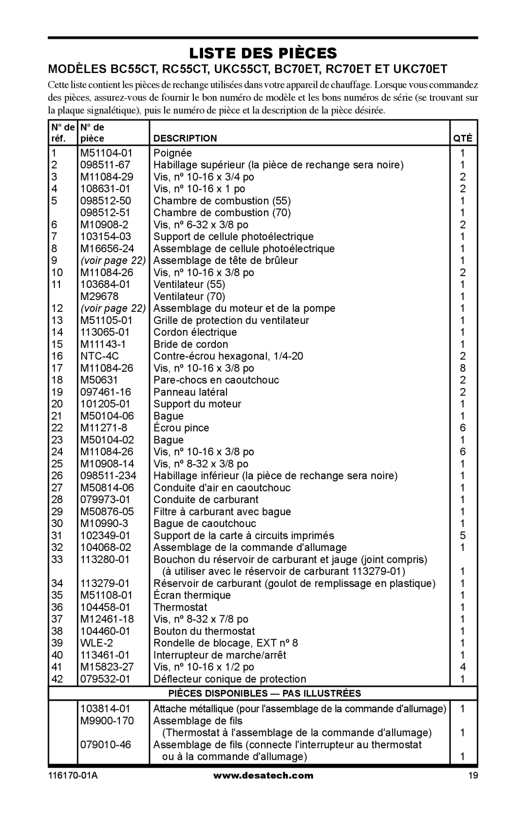 Desa RC115DT, BC55CT, BC115DT, BC165DT, UKC115DT, UKC70ET, UKC55CT, UKC165DT, BC70ET, RC165DT, RC40, RC55CT, RC70ET owner manual Voir 