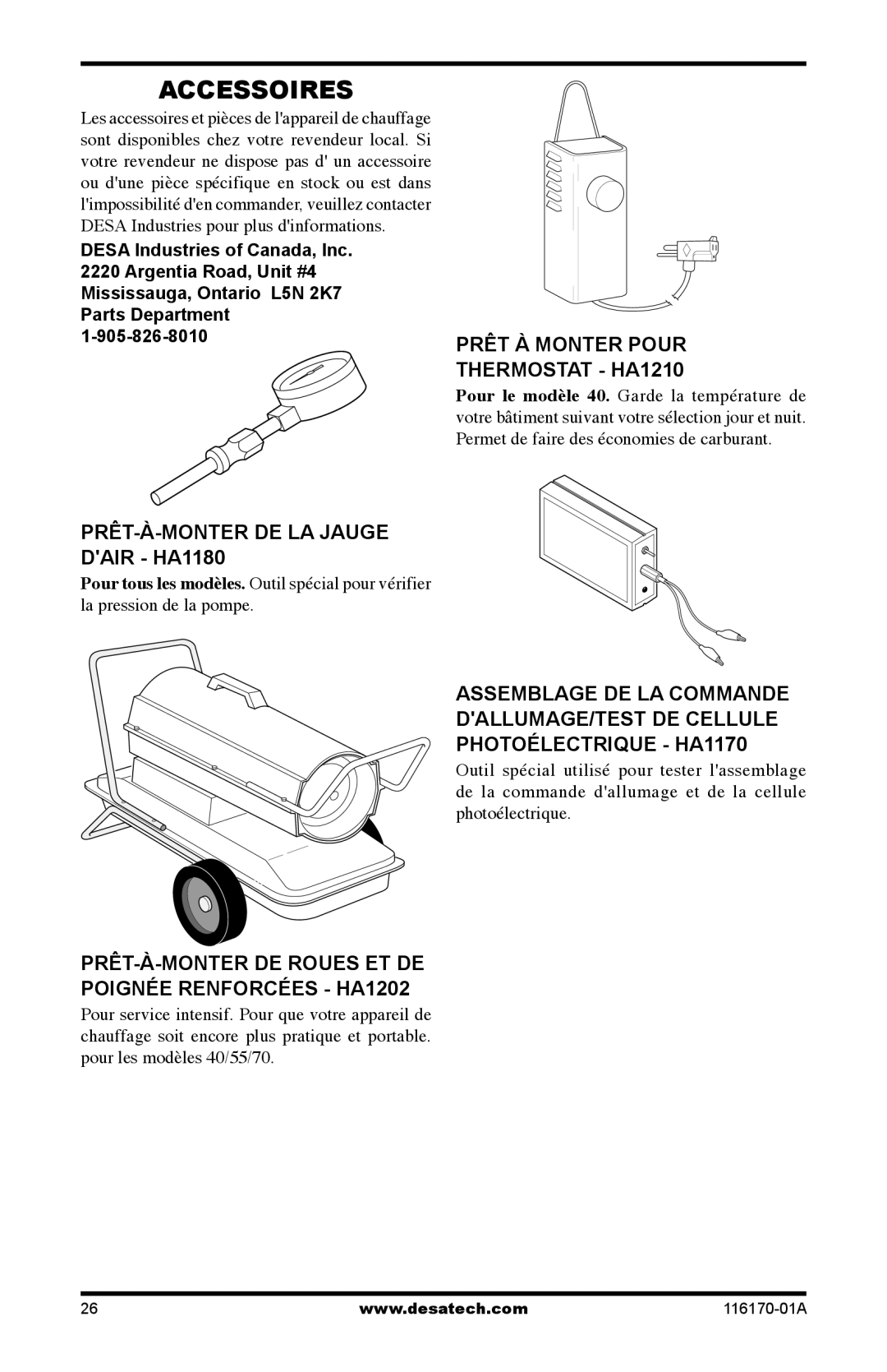 Desa BC165DT Accessoires, PRÊT-À-MONTER DE LA Jauge Dair HA1180, PRÊT-À-MONTER DE Roues ET DE Poignée Renforcées HA1202 