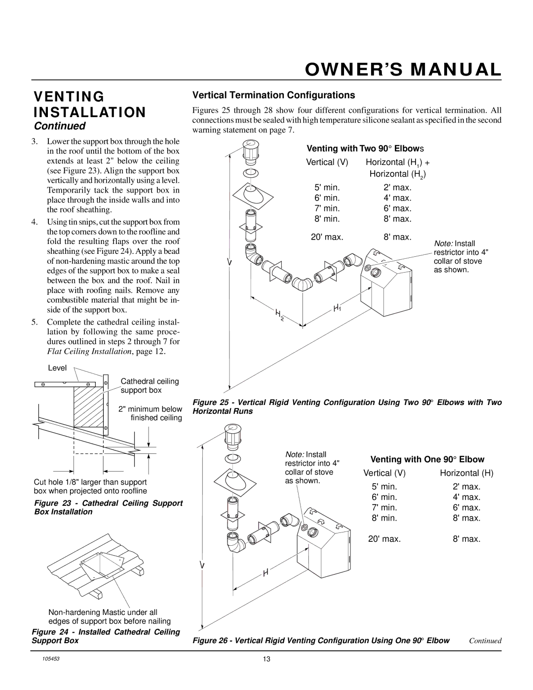 Desa BDV34N(A) installation manual Vertical Termination Configurations, Venting with One 90 Elbow 