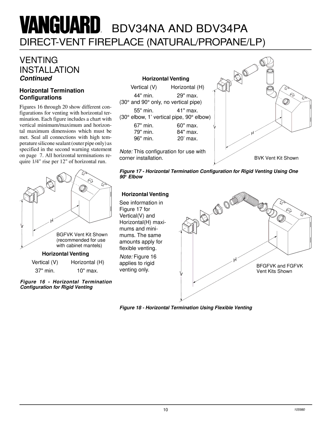 Desa BDV34PA, BDV34NA installation manual Horizontal Termination Configurations, Horizontal Venting 