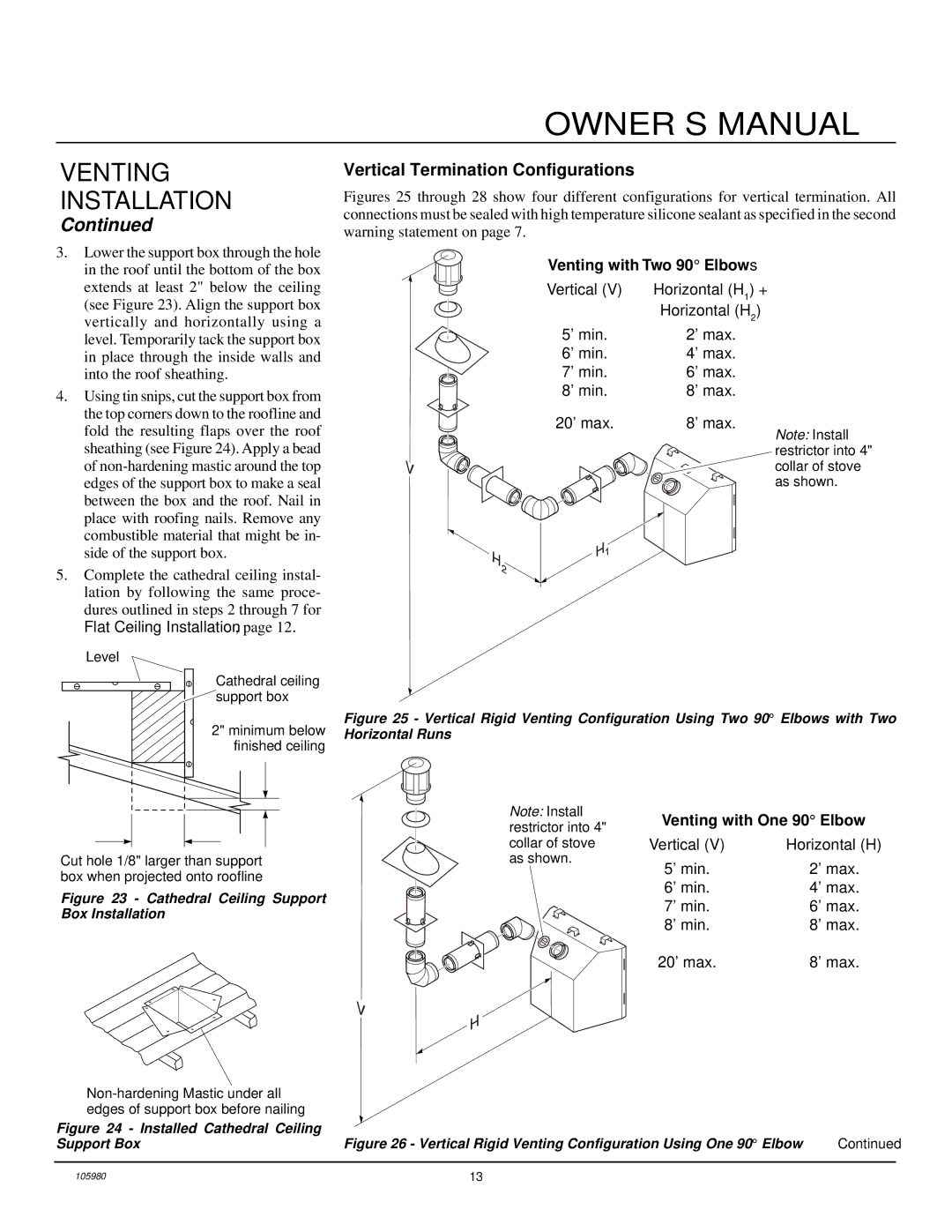 Desa BDV34NA, BDV34PA installation manual Vertical Termination Configurations, Venting with One 90 Elbow 