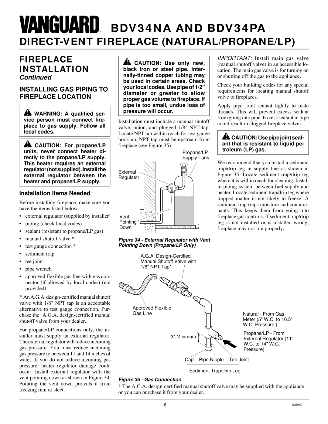 Desa BDV34PA, BDV34NA installation manual Installing GAS Piping to Fireplace Location, Installation Items Needed 