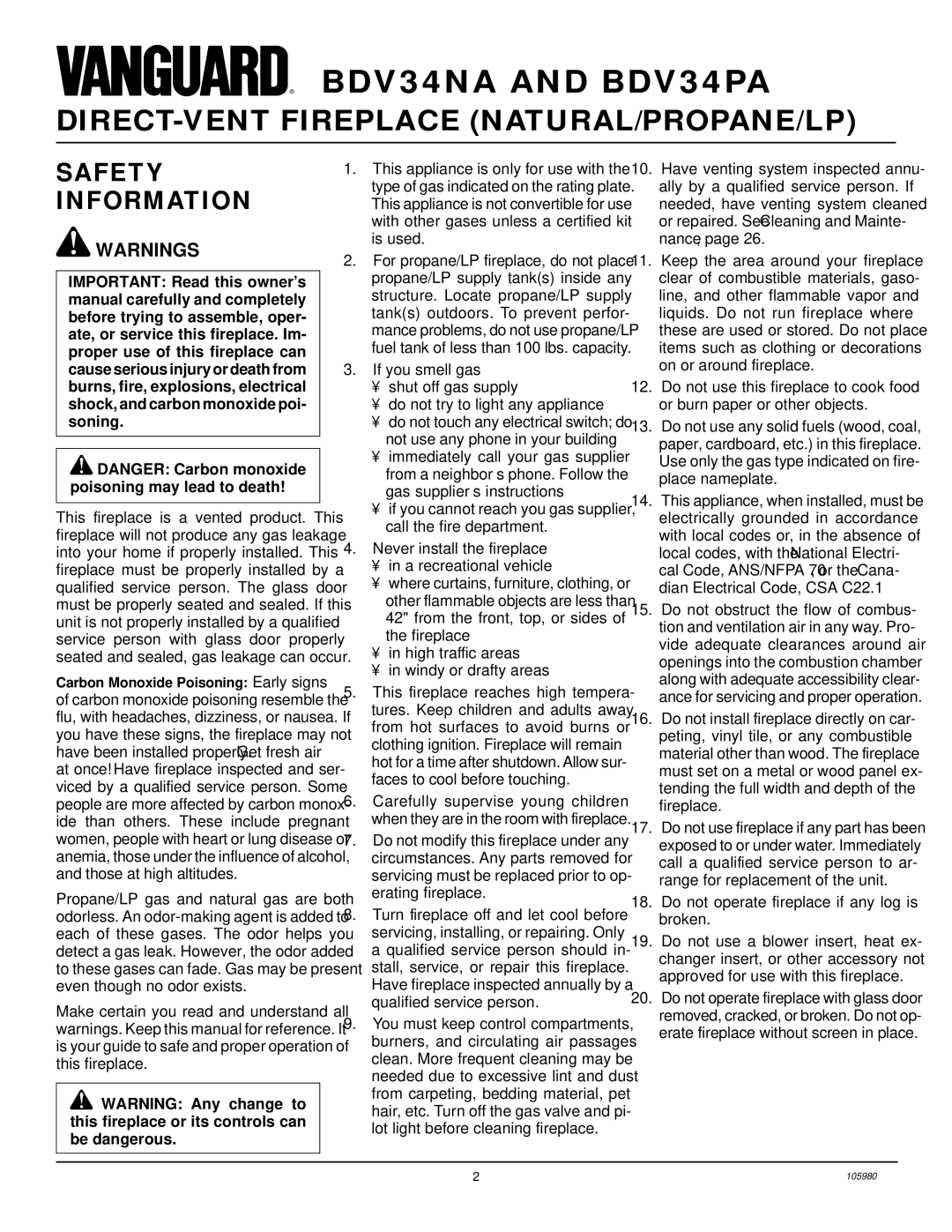 Desa installation manual BDV34NA and BDV34PA, Safety Information 