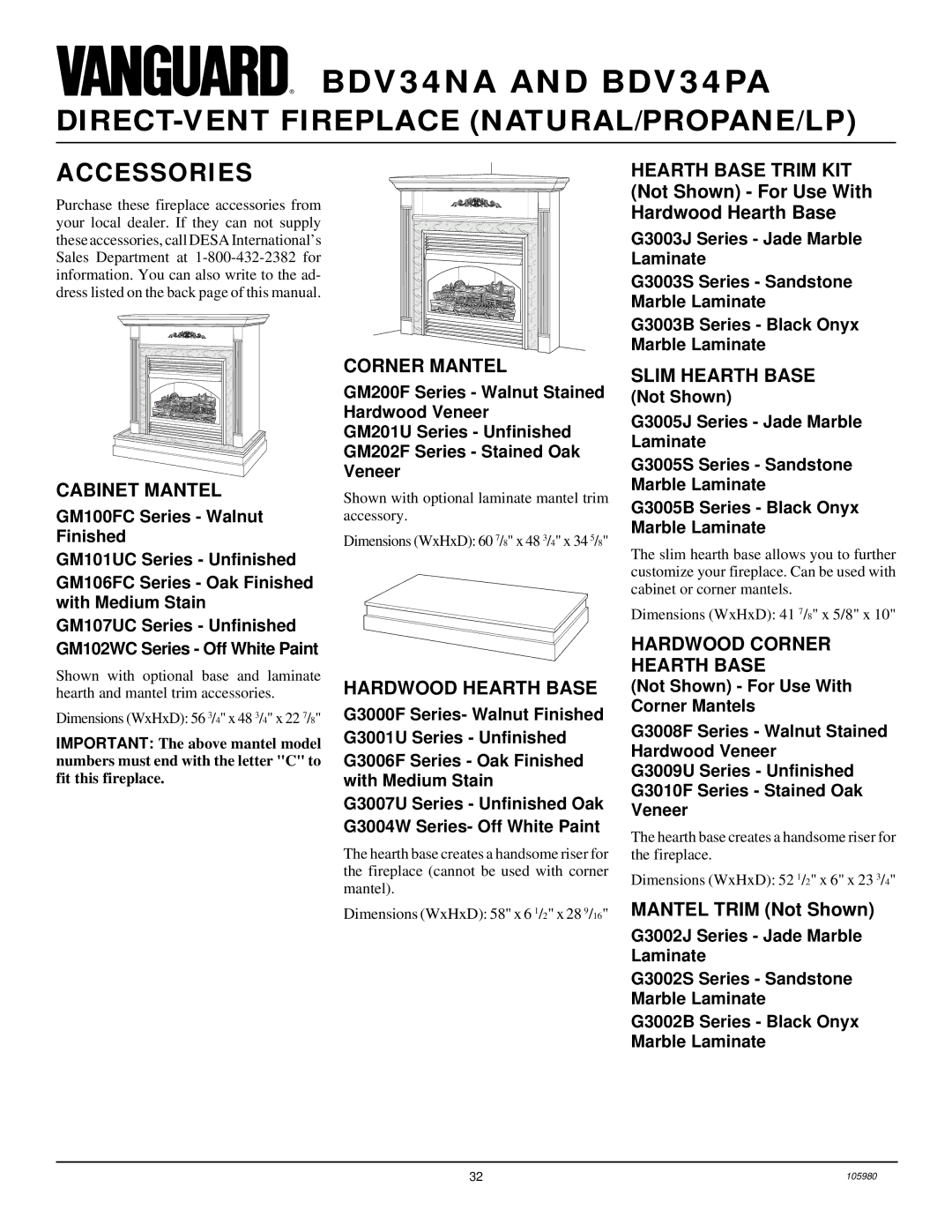 Desa BDV34PA, BDV34NA installation manual Accessories 