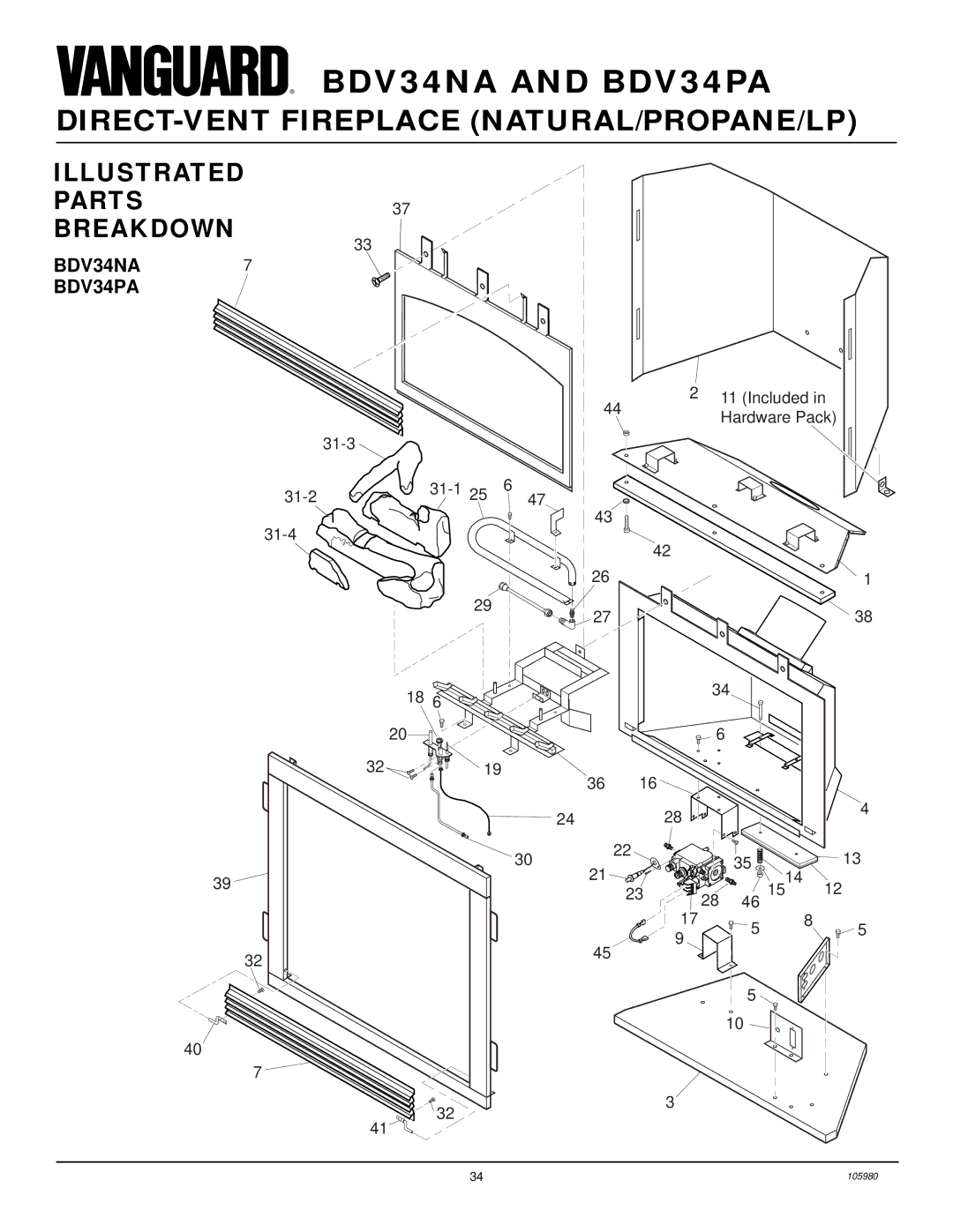 Desa installation manual Illustrated PARTS37 Breakdown, BDV34NA7 BDV34PA 