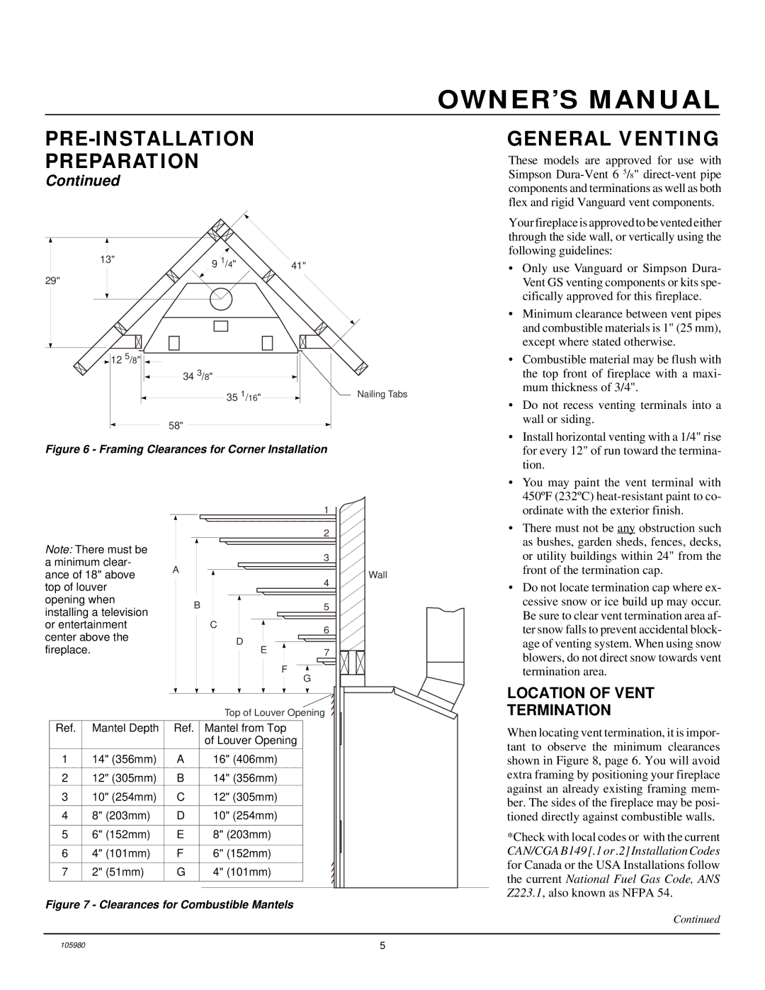 Desa BDV34NA, BDV34PA installation manual PRE-INSTALLATION Preparation General Venting, Location of Vent Termination 